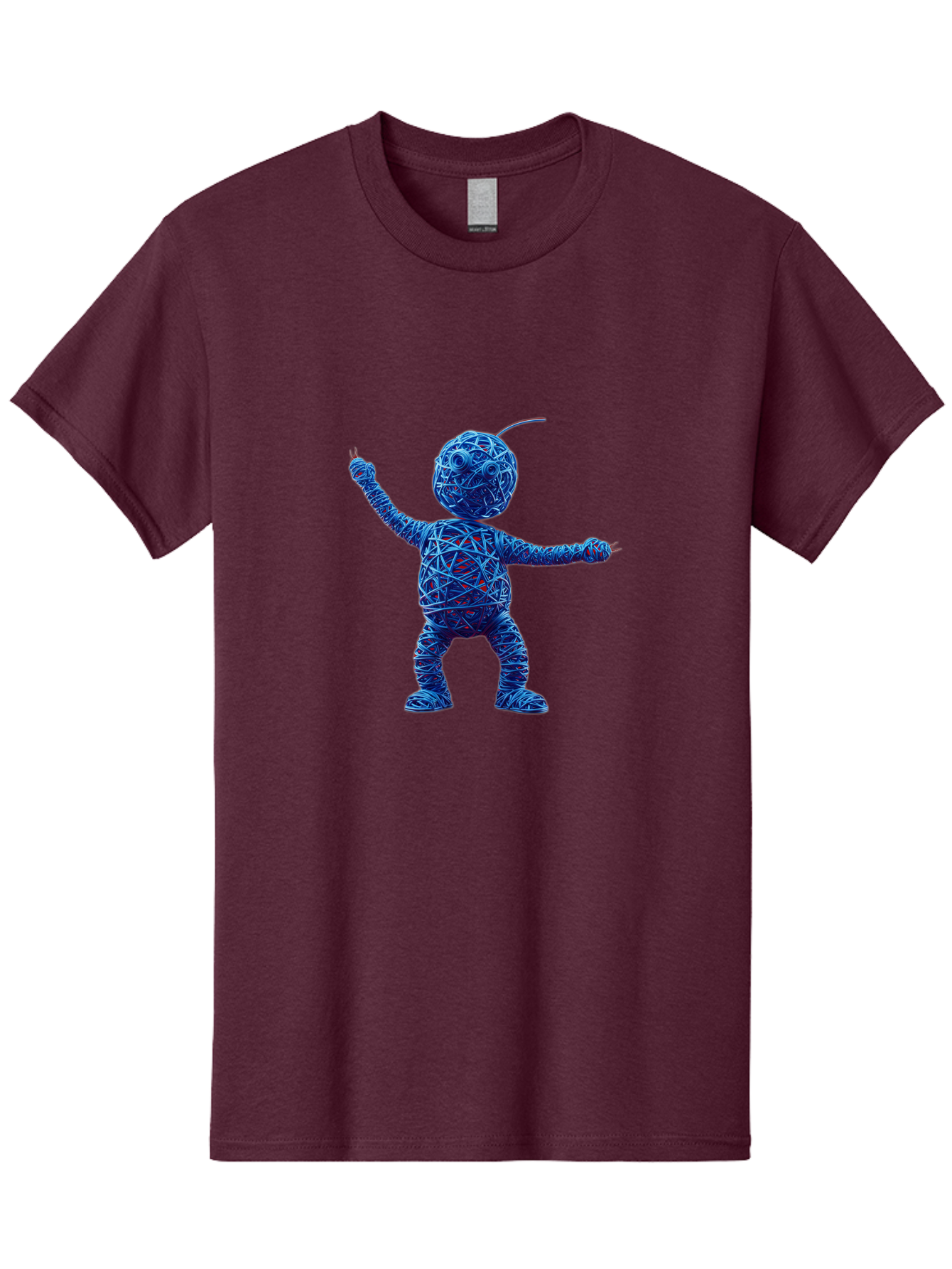 Blue-Wire-Figure Men'S Graphic Tee, 100% Cotton, Comfortable Casual Summer Wear, Machine Washable, Wire Twisted Figure, Abstract Character, Avant-Garde Art, Surreal Sculpture, Contemporary Design, Artistic Expression, Modern Art, Blue Wire, Baa177