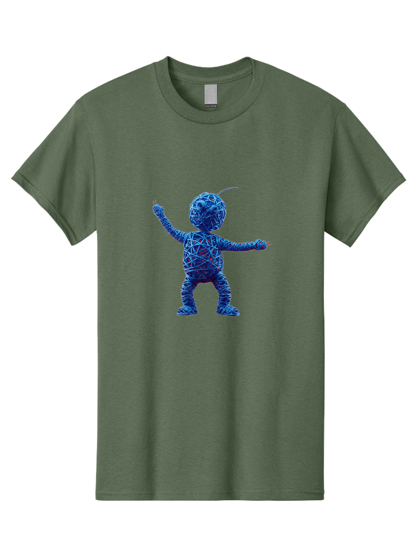 Blue-Wire-Figure Men'S Graphic Tee, 100% Cotton, Comfortable Casual Summer Wear, Machine Washable, Wire Twisted Figure, Abstract Character, Avant-Garde Art, Surreal Sculpture, Contemporary Design, Artistic Expression, Modern Art, Blue Wire, Baa177