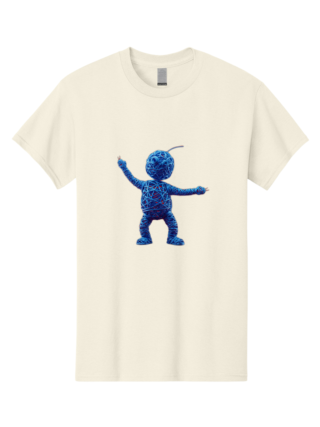 Blue-Wire-Figure Men'S Graphic Tee, 100% Cotton, Comfortable Casual Summer Wear, Machine Washable, Wire Twisted Figure, Abstract Character, Avant-Garde Art, Surreal Sculpture, Contemporary Design, Artistic Expression, Modern Art, Blue Wire, Baa177