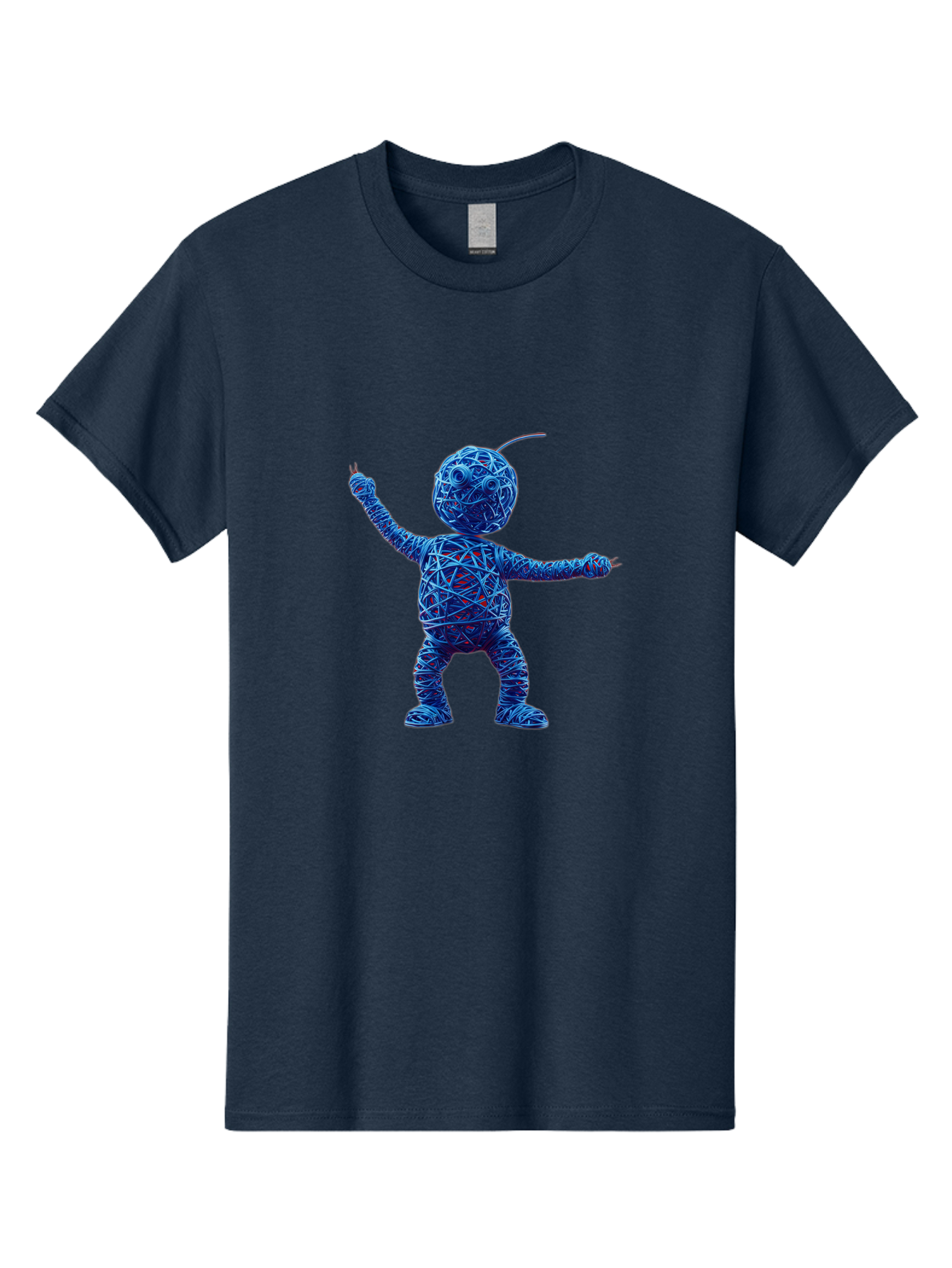 Blue-Wire-Figure Men'S Graphic Tee, 100% Cotton, Comfortable Casual Summer Wear, Machine Washable, Wire Twisted Figure, Abstract Character, Avant-Garde Art, Surreal Sculpture, Contemporary Design, Artistic Expression, Modern Art, Blue Wire, Baa177