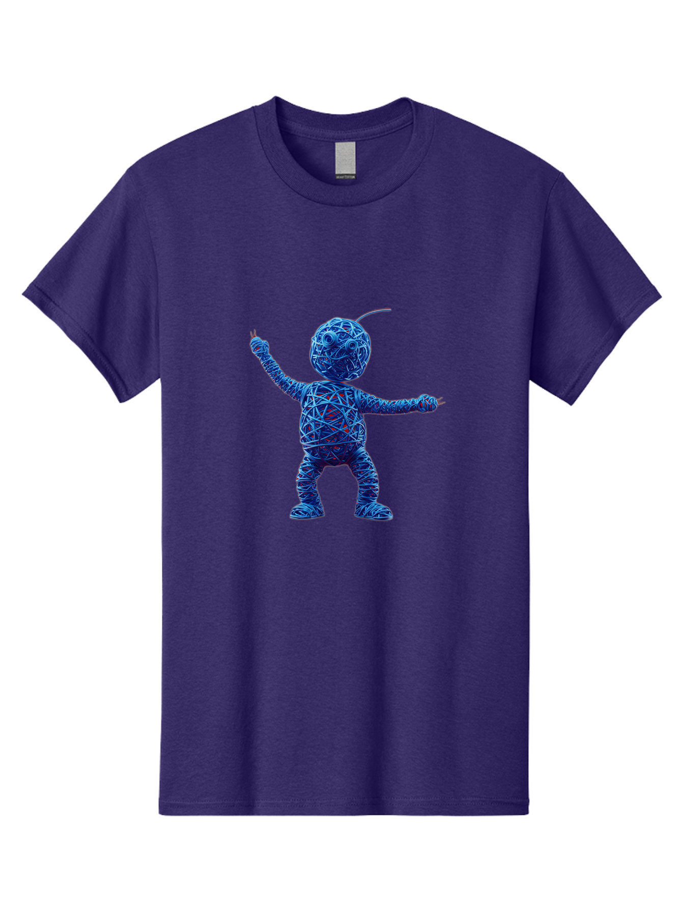 Blue-Wire-Figure Men'S Graphic Tee, 100% Cotton, Comfortable Casual Summer Wear, Machine Washable, Wire Twisted Figure, Abstract Character, Avant-Garde Art, Surreal Sculpture, Contemporary Design, Artistic Expression, Modern Art, Blue Wire, Baa177