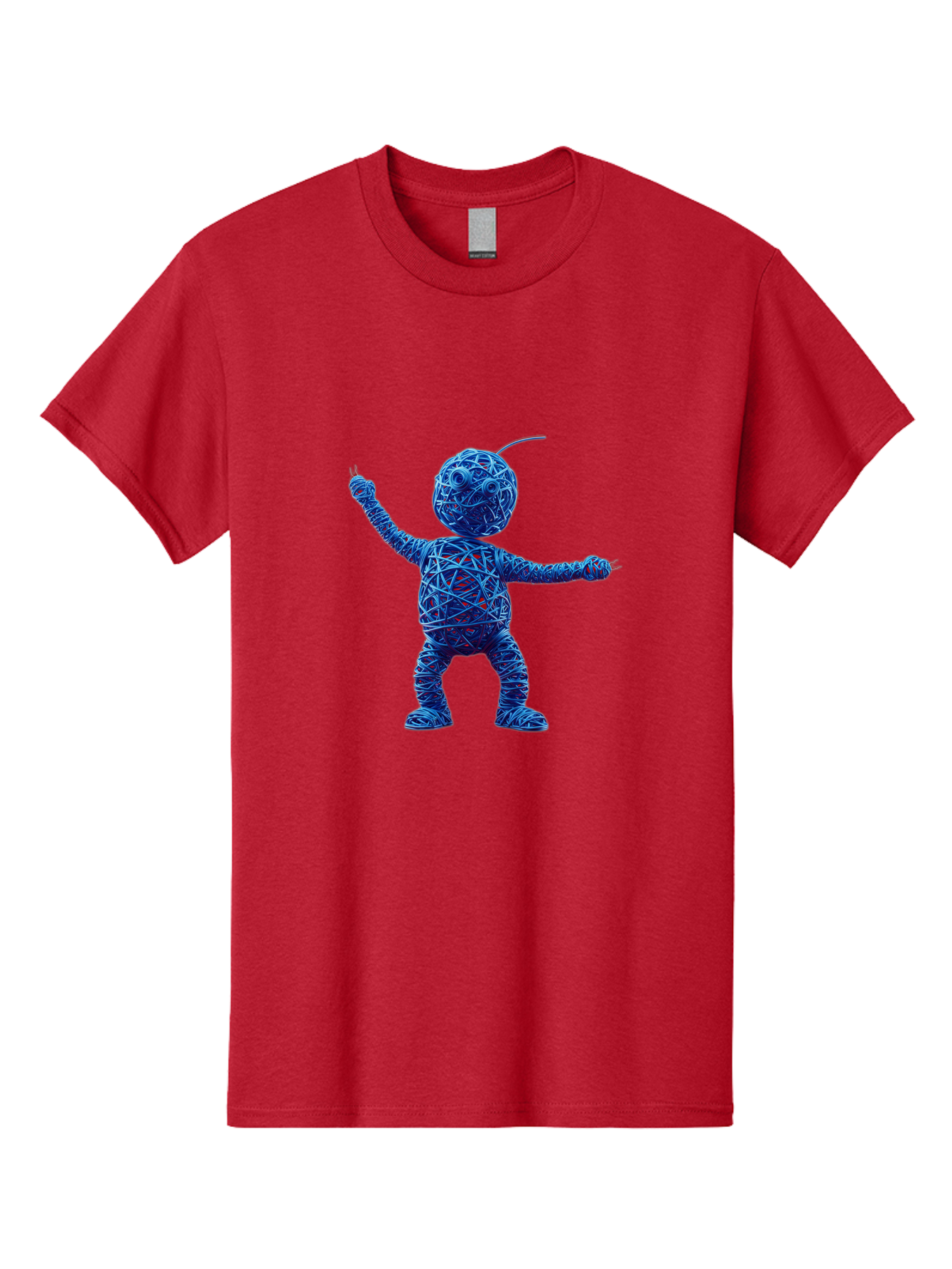 Blue-Wire-Figure Men'S Graphic Tee, 100% Cotton, Comfortable Casual Summer Wear, Machine Washable, Wire Twisted Figure, Abstract Character, Avant-Garde Art, Surreal Sculpture, Contemporary Design, Artistic Expression, Modern Art, Blue Wire, Baa177