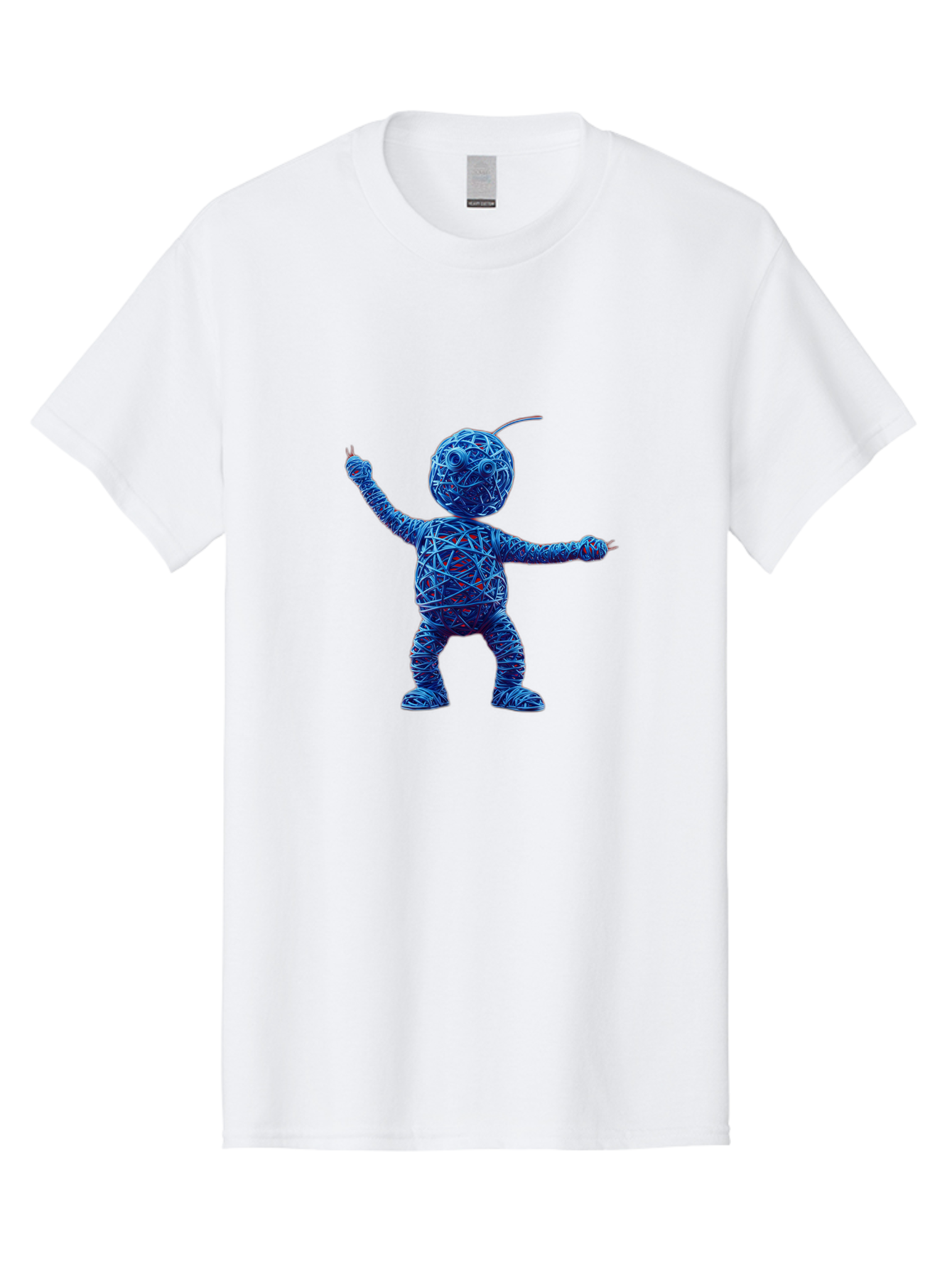 Blue-Wire-Figure Men'S Graphic Tee, 100% Cotton, Comfortable Casual Summer Wear, Machine Washable, Wire Twisted Figure, Abstract Character, Avant-Garde Art, Surreal Sculpture, Contemporary Design, Artistic Expression, Modern Art, Blue Wire, Baa177