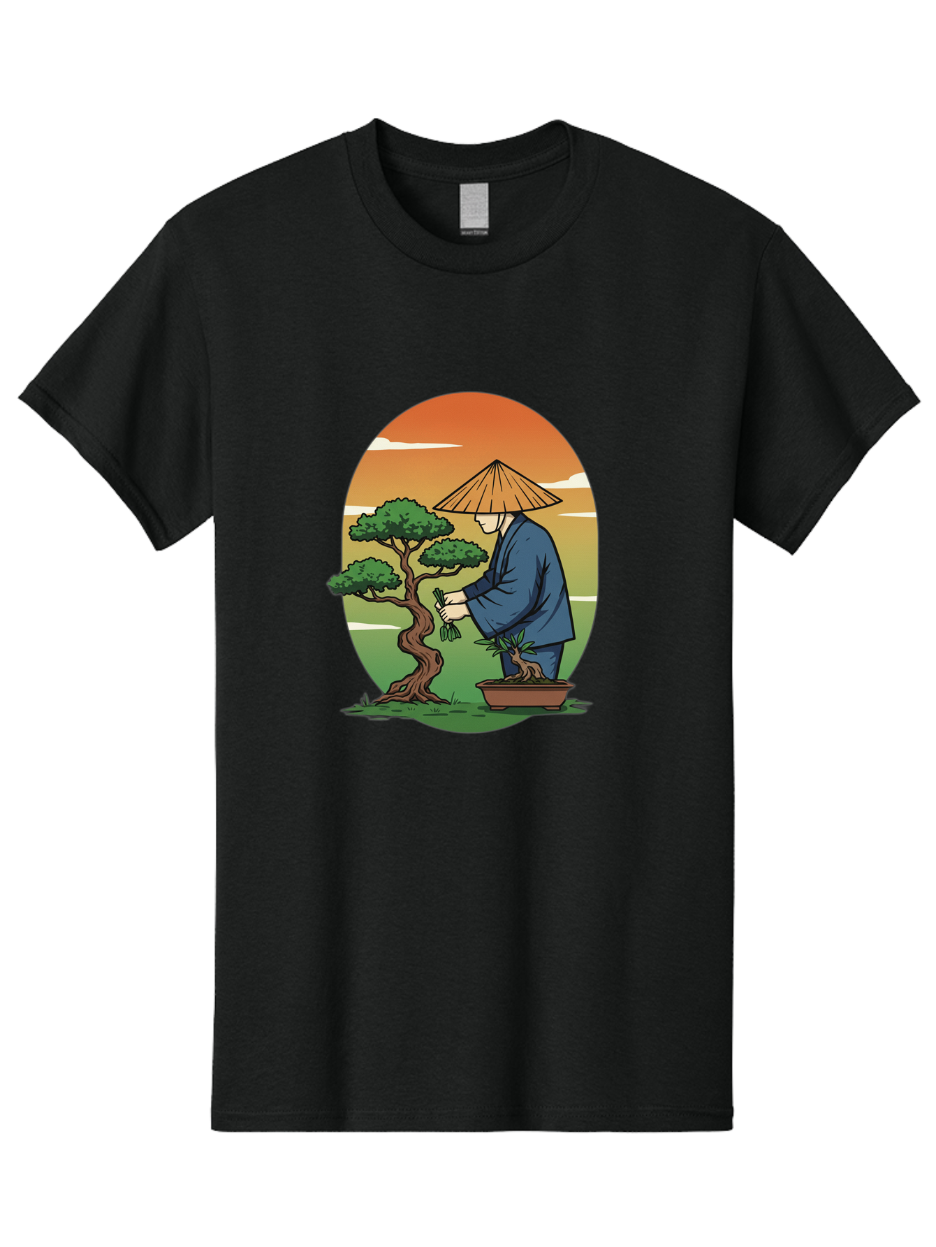 Bonsai-Gardener Men'S Graphic Tee, 100% Cotton, Comfortable Casual Summer Wear, Machine Washable, Bonsai Tree, Gardener, Serene Landscape, Tranquil Atmosphere, Traditional Asian Attire, Japanese Culture, Gardening, Calm Environment, Baa179