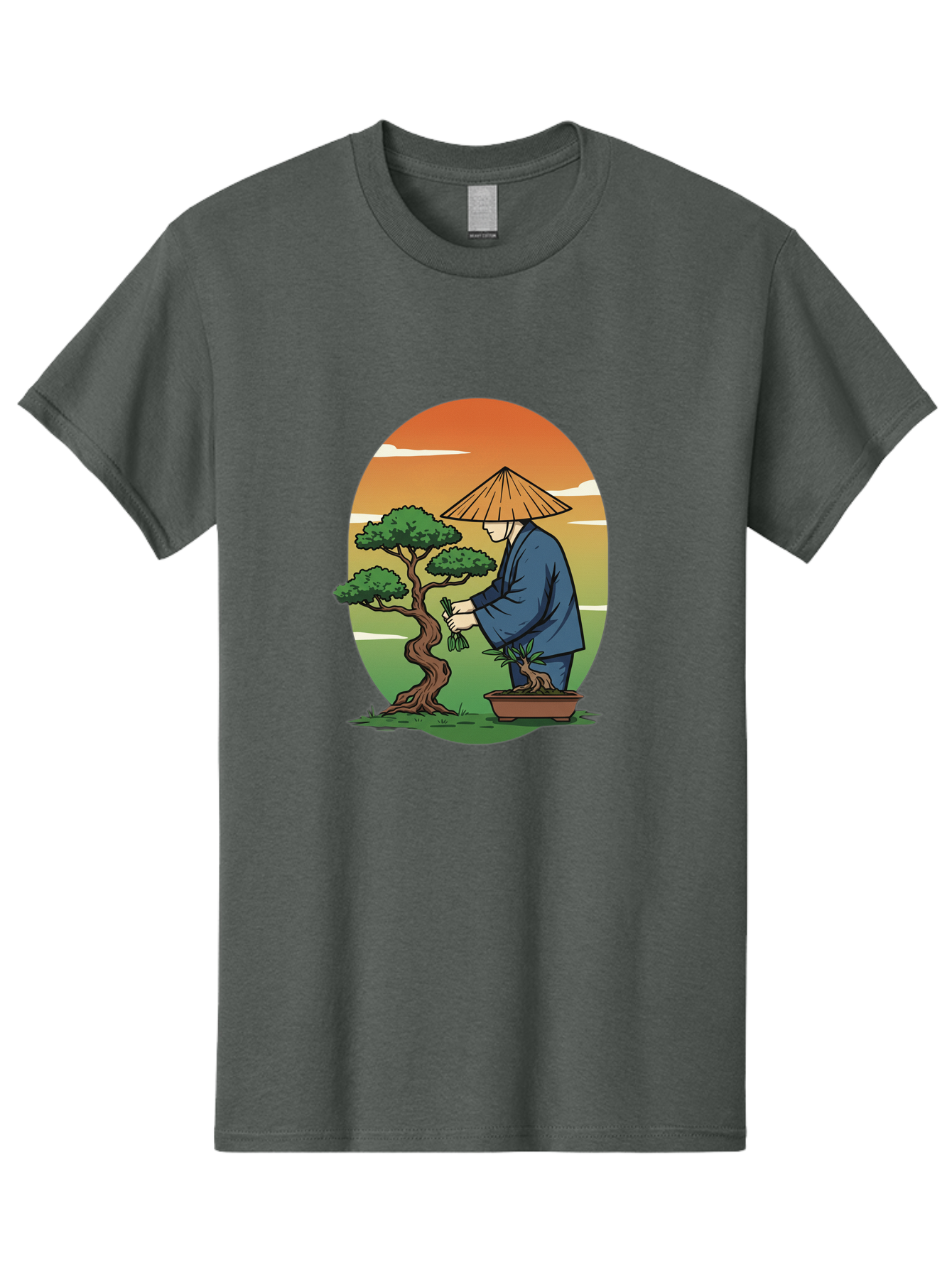 Bonsai-Gardener Men'S Graphic Tee, 100% Cotton, Comfortable Casual Summer Wear, Machine Washable, Bonsai Tree, Gardener, Serene Landscape, Tranquil Atmosphere, Traditional Asian Attire, Japanese Culture, Gardening, Calm Environment, Baa179