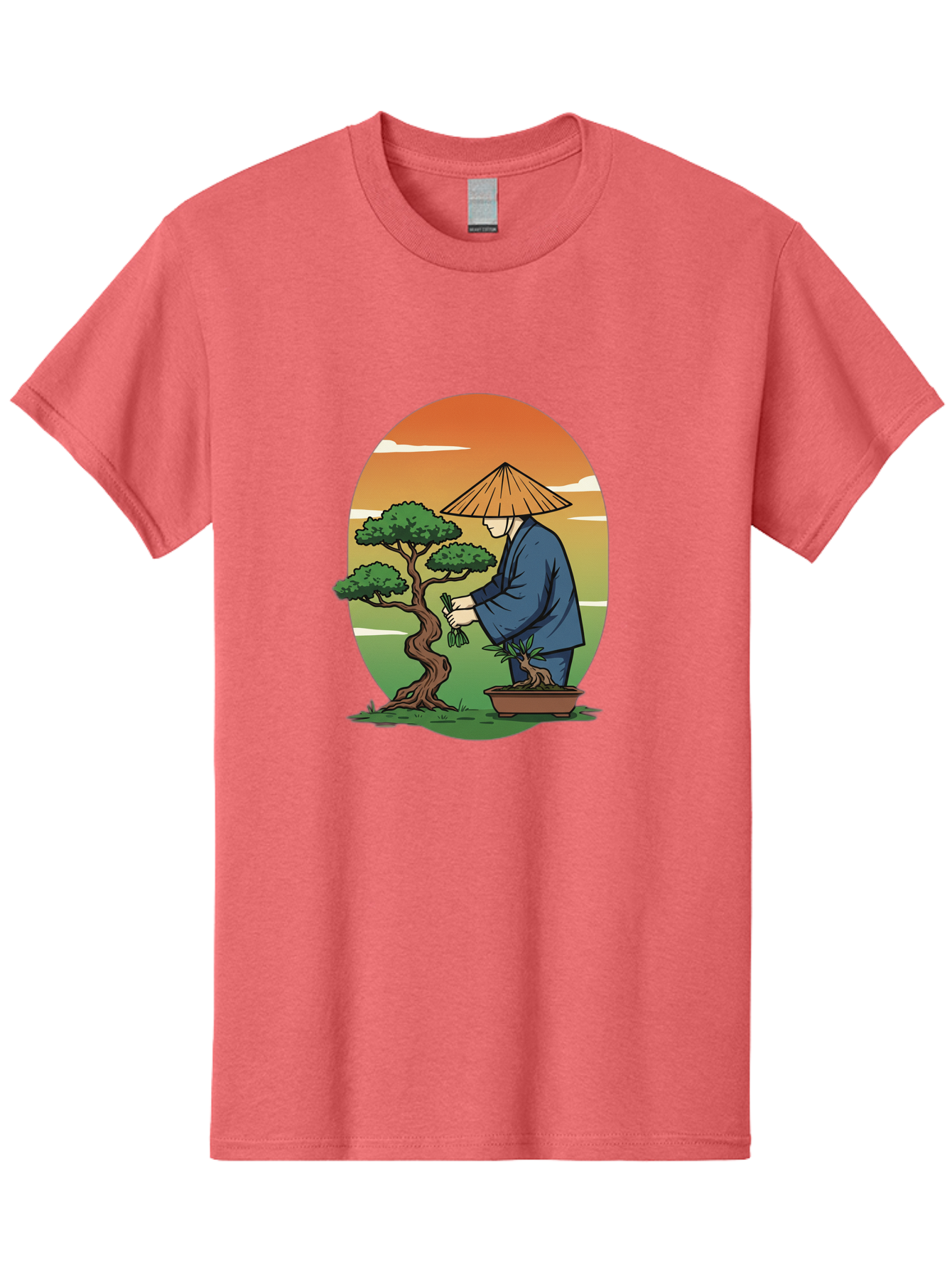 Bonsai-Gardener Men'S Graphic Tee, 100% Cotton, Comfortable Casual Summer Wear, Machine Washable, Bonsai Tree, Gardener, Serene Landscape, Tranquil Atmosphere, Traditional Asian Attire, Japanese Culture, Gardening, Calm Environment, Baa179