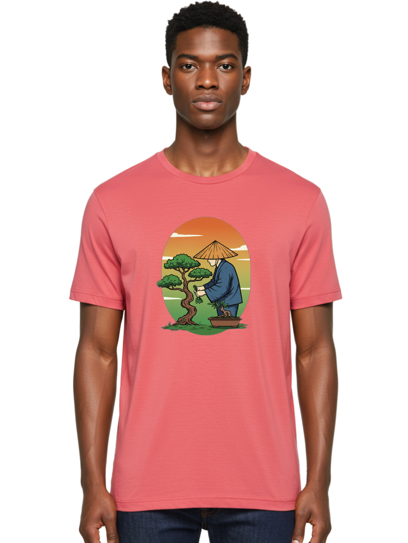 Bonsai-Gardener Men'S Graphic Tee, 100% Cotton, Comfortable Casual Summer Wear, Machine Washable, Bonsai Tree, Gardener, Serene Landscape, Tranquil Atmosphere, Traditional Asian Attire, Japanese Culture, Gardening, Calm Environment, Baa179