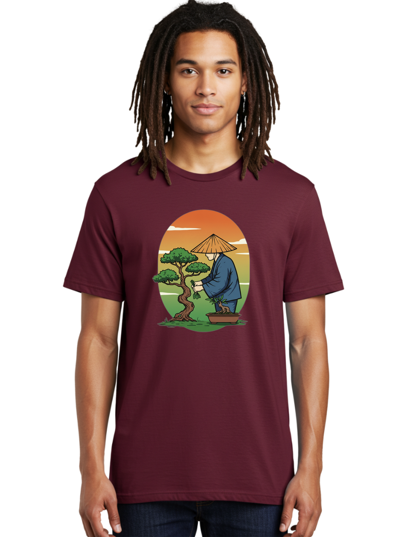 Bonsai-Gardener Men'S Graphic Tee, 100% Cotton, Comfortable Casual Summer Wear, Machine Washable, Bonsai Tree, Gardener, Serene Landscape, Tranquil Atmosphere, Traditional Asian Attire, Japanese Culture, Gardening, Calm Environment, Baa179