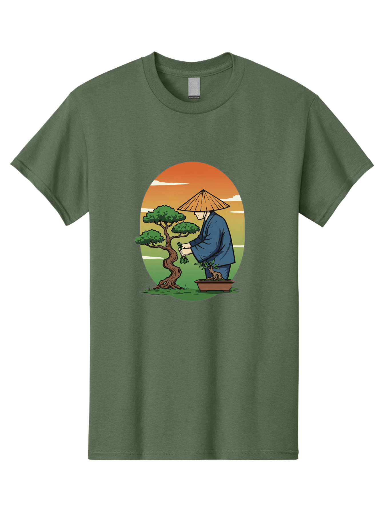 Bonsai-Gardener Men'S Graphic Tee, 100% Cotton, Comfortable Casual Summer Wear, Machine Washable, Bonsai Tree, Gardener, Serene Landscape, Tranquil Atmosphere, Traditional Asian Attire, Japanese Culture, Gardening, Calm Environment, Baa179