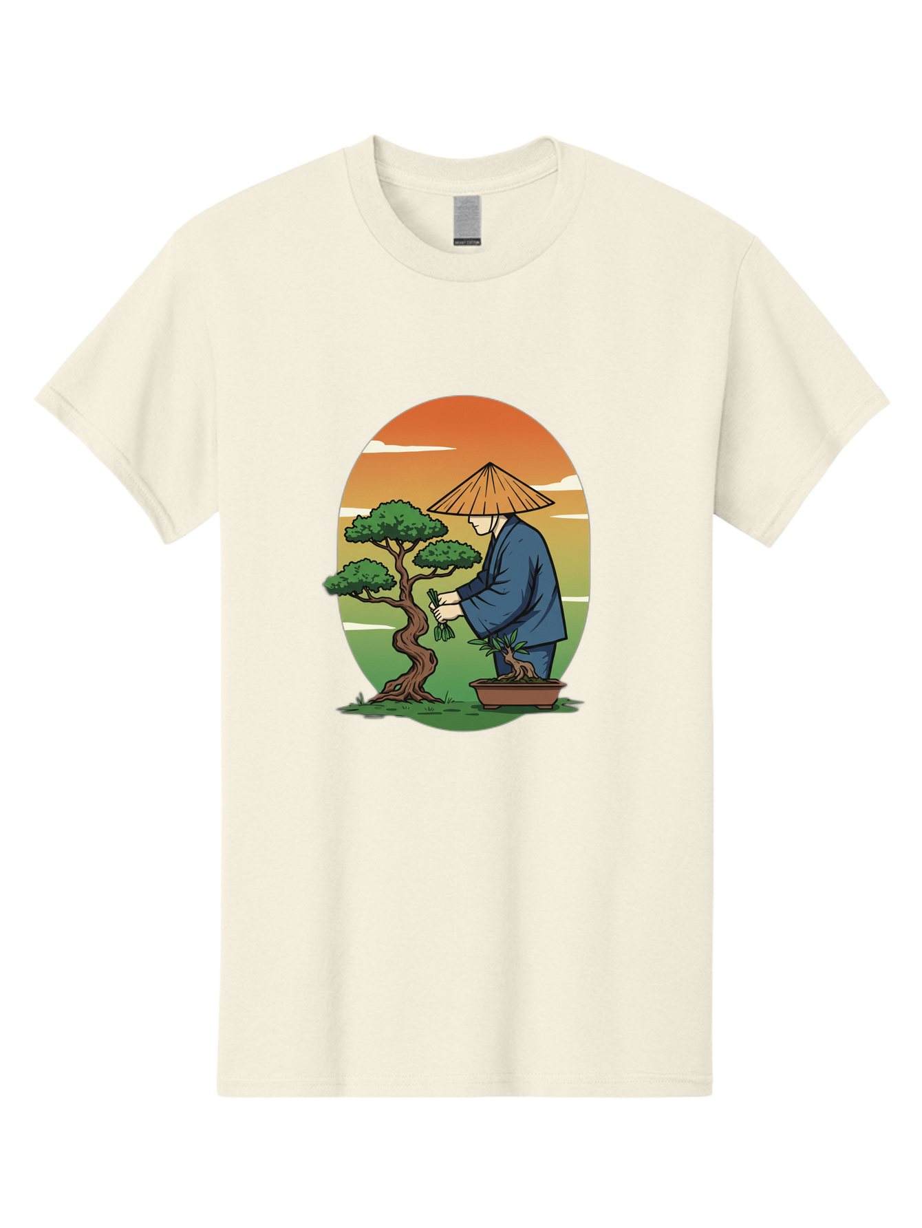 Bonsai-Gardener Men'S Graphic Tee, 100% Cotton, Comfortable Casual Summer Wear, Machine Washable, Bonsai Tree, Gardener, Serene Landscape, Tranquil Atmosphere, Traditional Asian Attire, Japanese Culture, Gardening, Calm Environment, Baa179