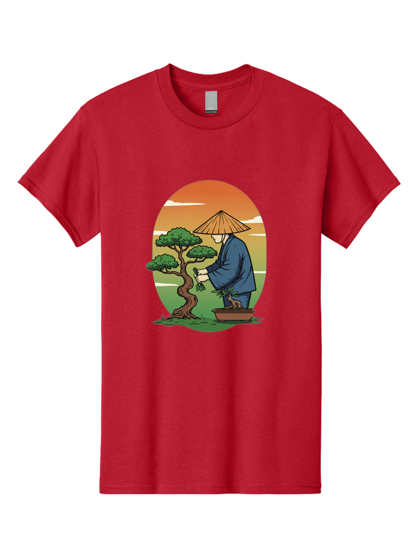Bonsai-Gardener Men'S Graphic Tee, 100% Cotton, Comfortable Casual Summer Wear, Machine Washable, Bonsai Tree, Gardener, Serene Landscape, Tranquil Atmosphere, Traditional Asian Attire, Japanese Culture, Gardening, Calm Environment, Baa179