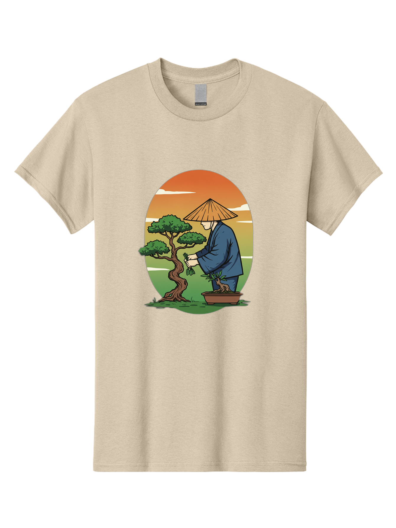Bonsai-Gardener Men'S Graphic Tee, 100% Cotton, Comfortable Casual Summer Wear, Machine Washable, Bonsai Tree, Gardener, Serene Landscape, Tranquil Atmosphere, Traditional Asian Attire, Japanese Culture, Gardening, Calm Environment, Baa179