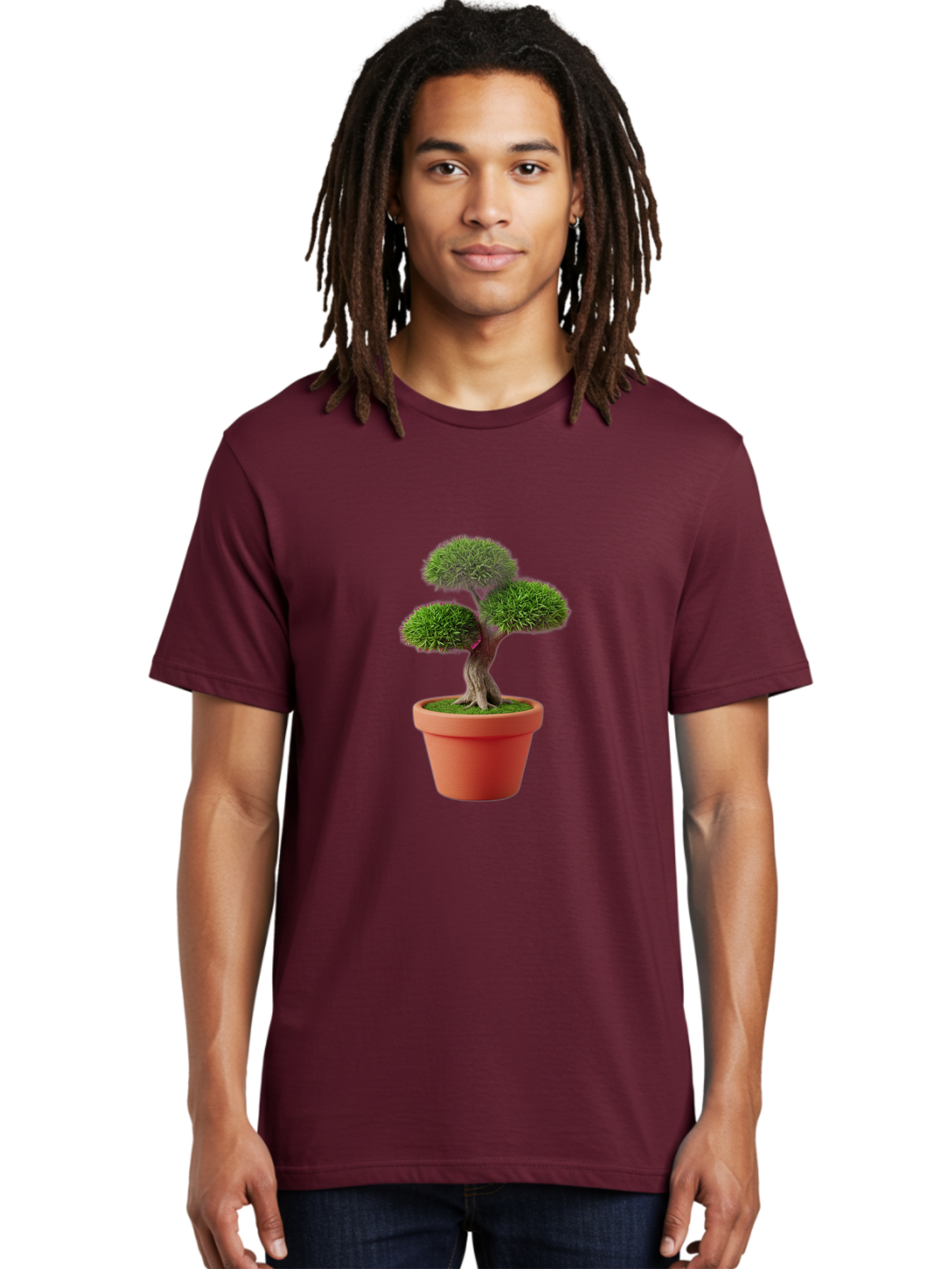 Bonsai-Tree Men'S Graphic Tee, 100% Cotton, Comfortable Casual Summer Wear, Machine Washable, Bonsai Tree, Potted Plant, Small Tree, Terracotta Pot, Twisted Trunk, Lush Foliage, Greenery, Decorative Plant, Indoor Gardening, Zen Garden, Baa180