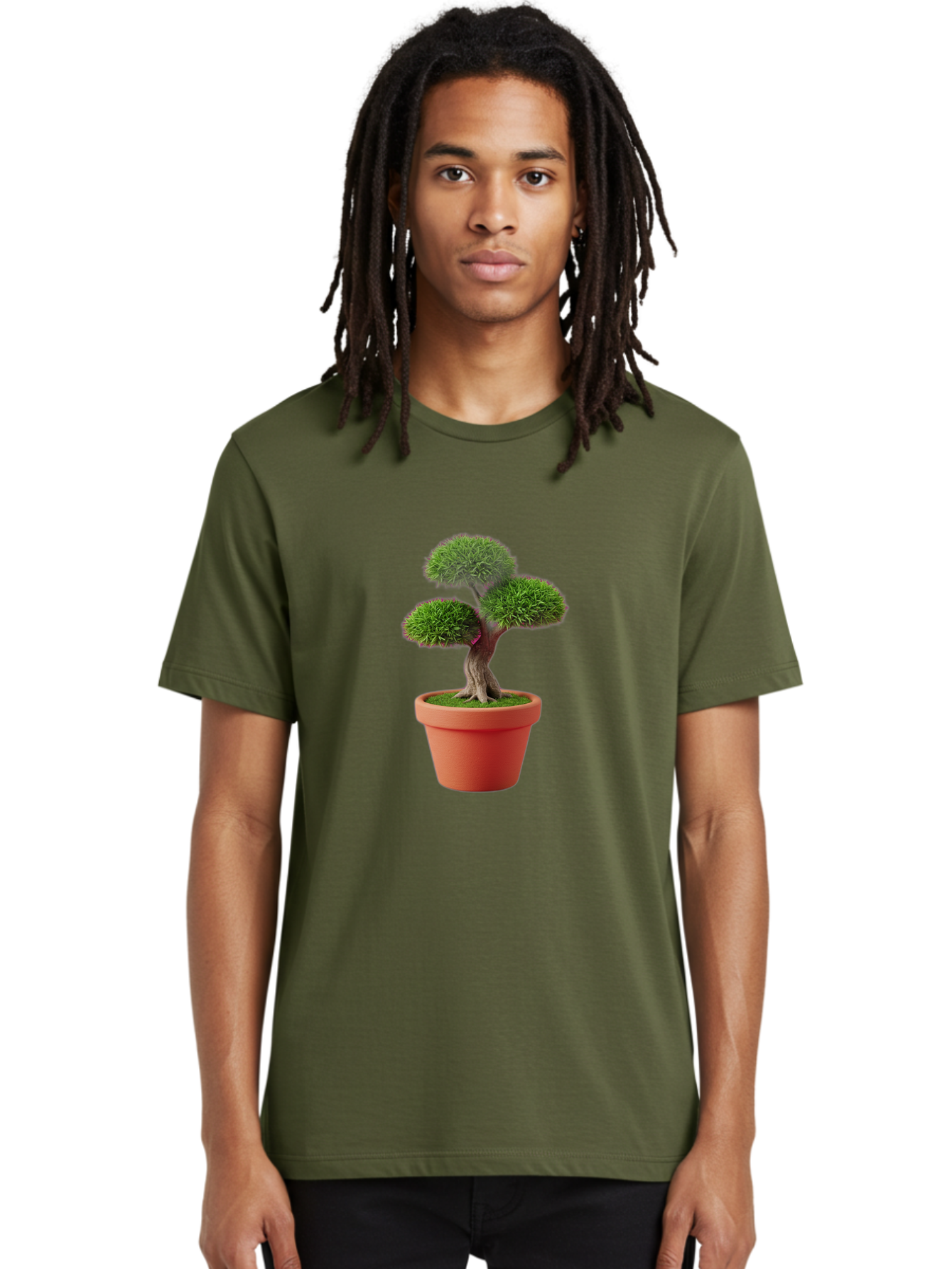 Bonsai-Tree Men'S Graphic Tee, 100% Cotton, Comfortable Casual Summer Wear, Machine Washable, Bonsai Tree, Potted Plant, Small Tree, Terracotta Pot, Twisted Trunk, Lush Foliage, Greenery, Decorative Plant, Indoor Gardening, Zen Garden, Baa180