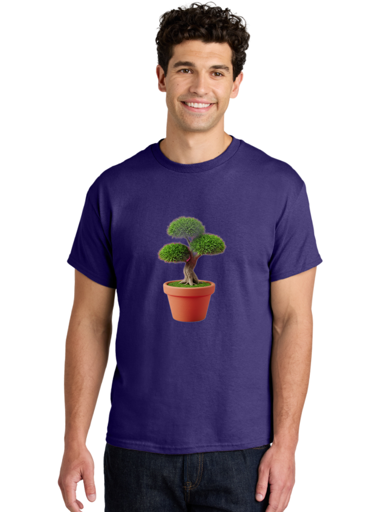 Bonsai-Tree Men'S Graphic Tee, 100% Cotton, Comfortable Casual Summer Wear, Machine Washable, Bonsai Tree, Potted Plant, Small Tree, Terracotta Pot, Twisted Trunk, Lush Foliage, Greenery, Decorative Plant, Indoor Gardening, Zen Garden, Baa180