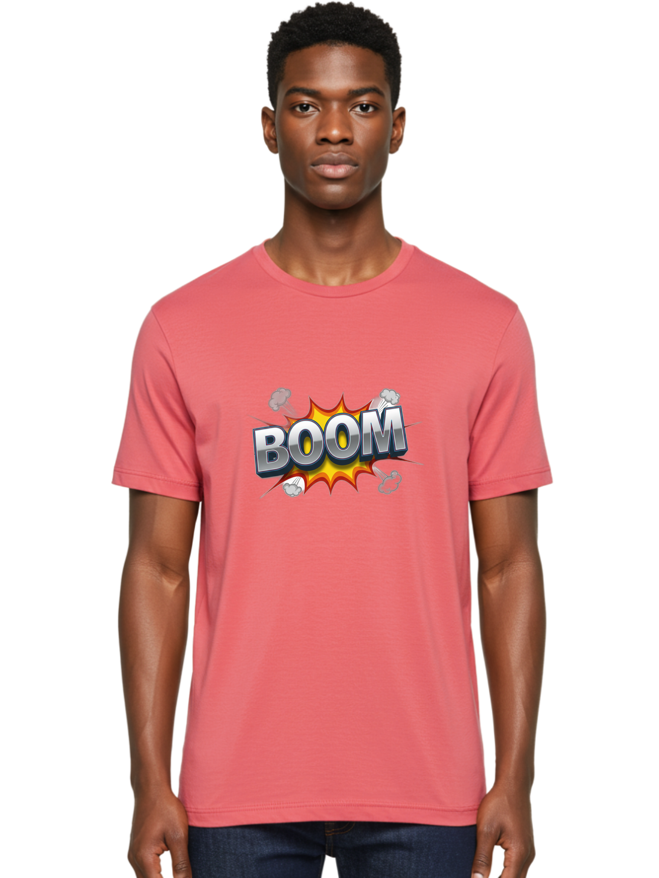 Boom-Comic-Explosion Men'S Graphic Tee, 100% Cotton, Comfortable Casual Summer Wear, Machine Washable, Comic Book Explosion, Boom Text, Cartoon Effect, Explosive Energy, Dynamic Action, Vibrant Colors, Energetic Impact, Comic Style, Baa181