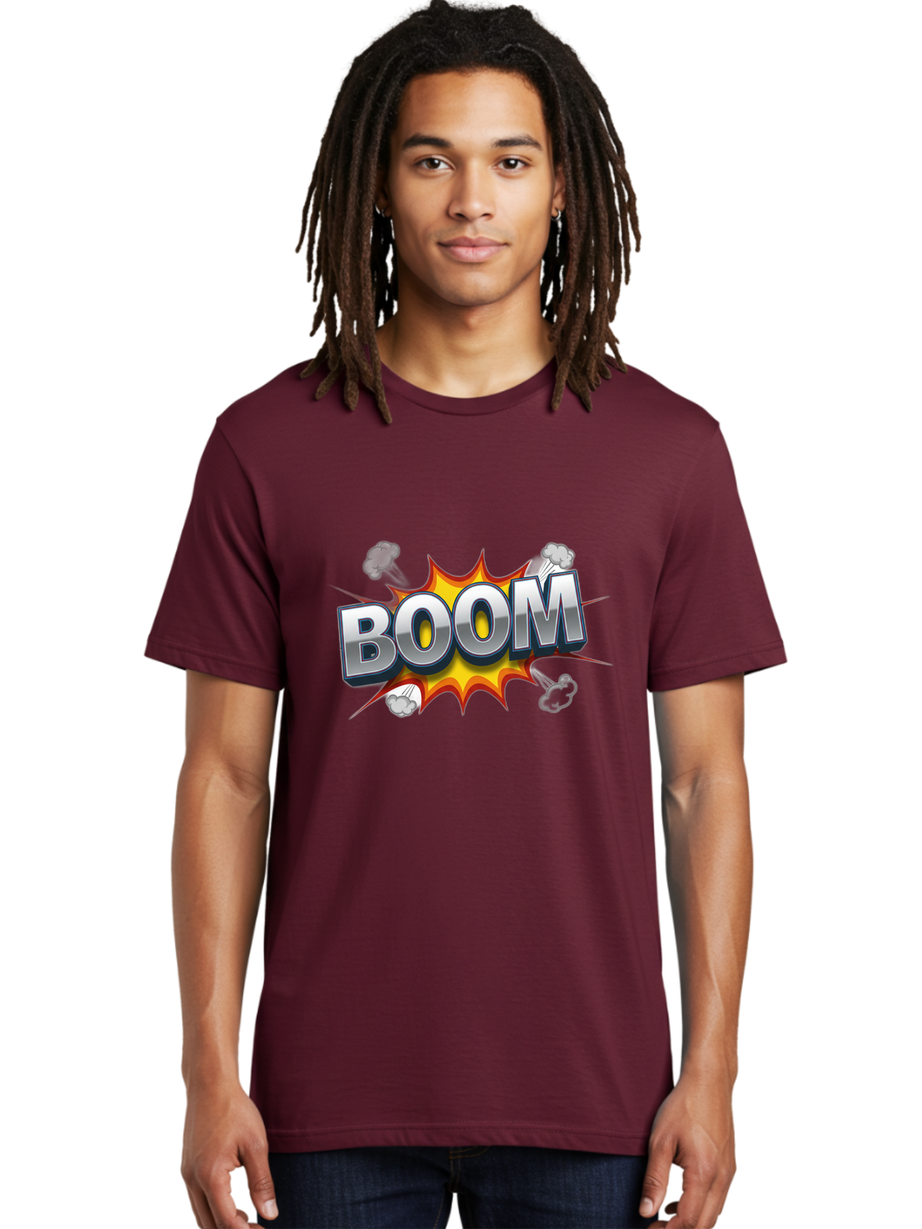 Boom-Comic-Explosion Men'S Graphic Tee, 100% Cotton, Comfortable Casual Summer Wear, Machine Washable, Comic Book Explosion, Boom Text, Cartoon Effect, Explosive Energy, Dynamic Action, Vibrant Colors, Energetic Impact, Comic Style, Baa181