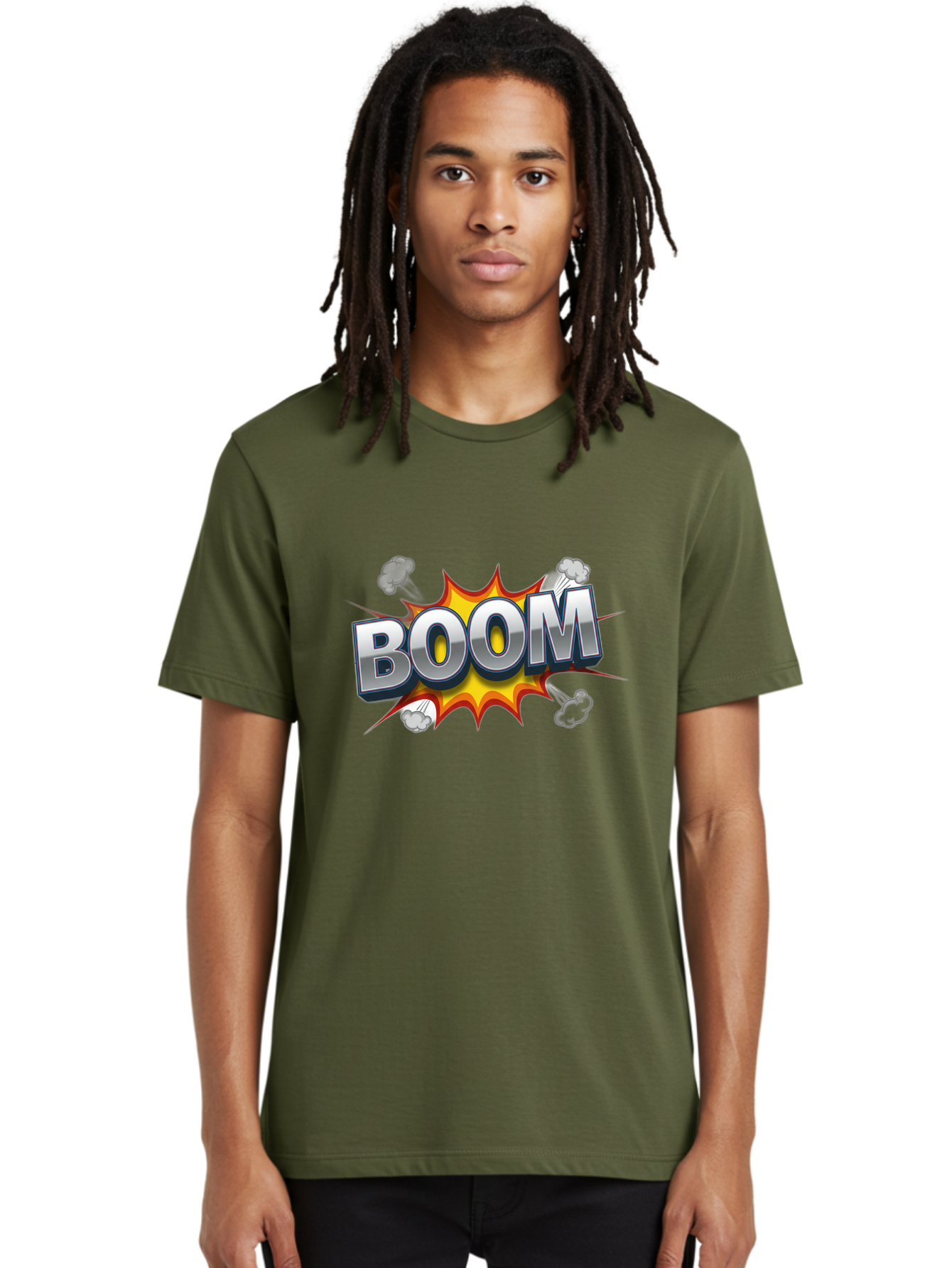 Boom-Comic-Explosion Men'S Graphic Tee, 100% Cotton, Comfortable Casual Summer Wear, Machine Washable, Comic Book Explosion, Boom Text, Cartoon Effect, Explosive Energy, Dynamic Action, Vibrant Colors, Energetic Impact, Comic Style, Baa181