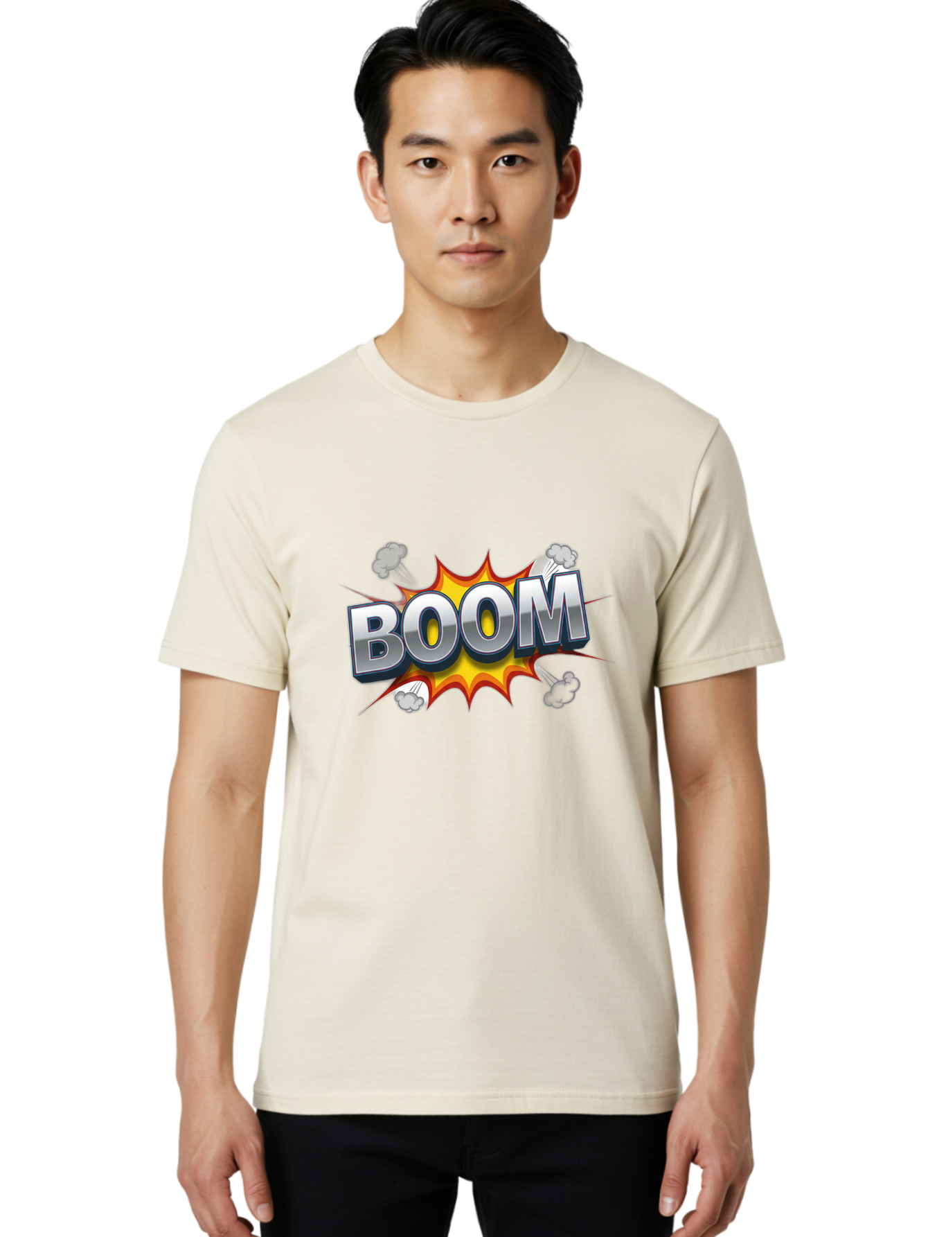 Boom-Comic-Explosion Men'S Graphic Tee, 100% Cotton, Comfortable Casual Summer Wear, Machine Washable, Comic Book Explosion, Boom Text, Cartoon Effect, Explosive Energy, Dynamic Action, Vibrant Colors, Energetic Impact, Comic Style, Baa181