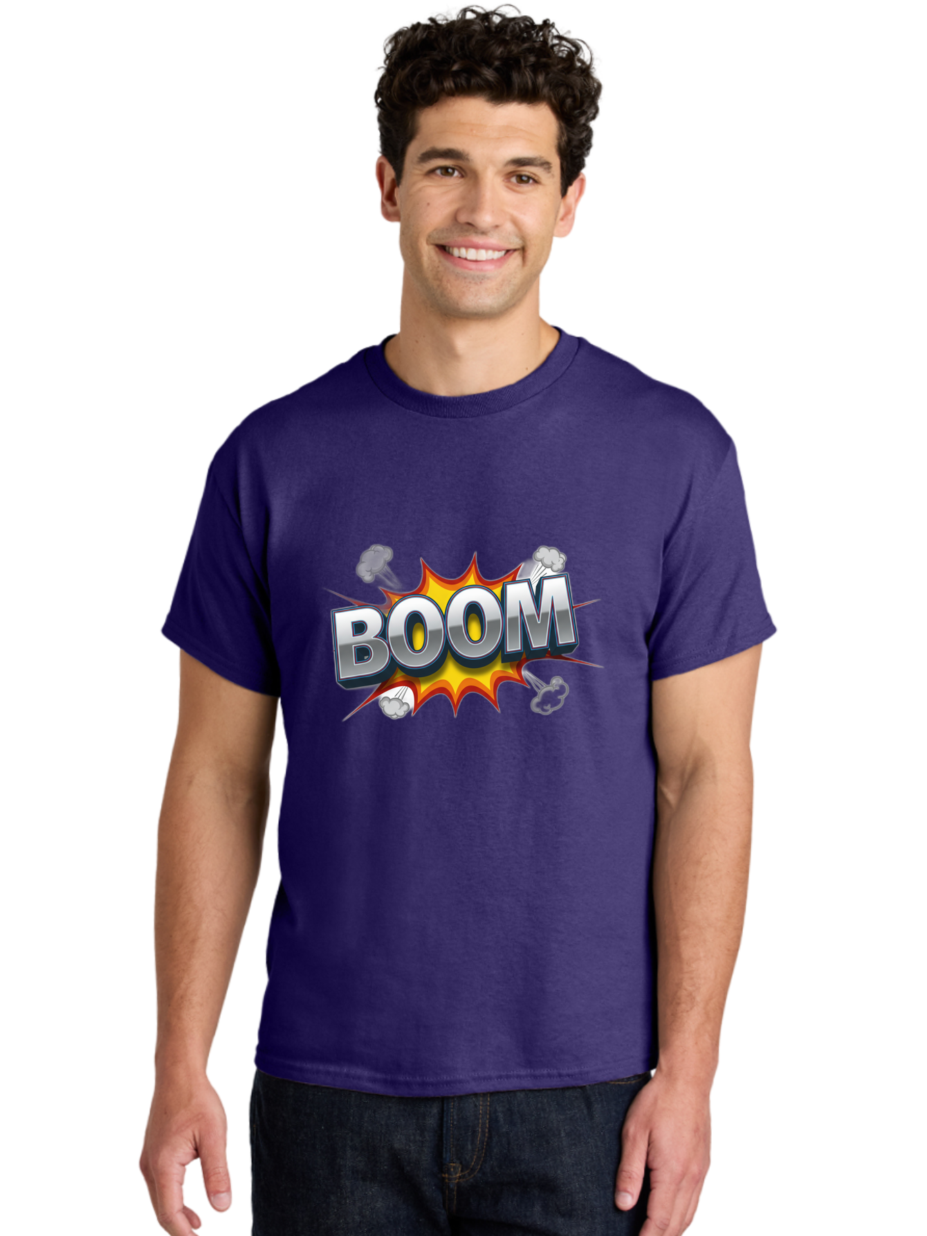 Boom-Comic-Explosion Men'S Graphic Tee, 100% Cotton, Comfortable Casual Summer Wear, Machine Washable, Comic Book Explosion, Boom Text, Cartoon Effect, Explosive Energy, Dynamic Action, Vibrant Colors, Energetic Impact, Comic Style, Baa181