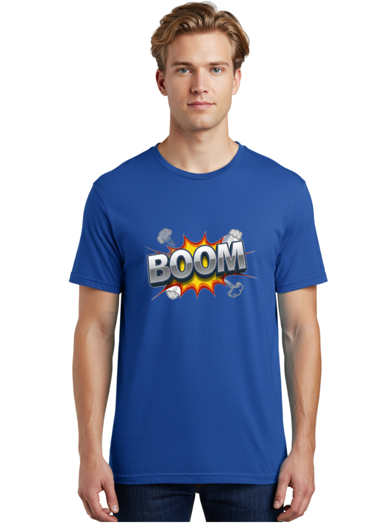 Boom-Comic-Explosion Men'S Graphic Tee, 100% Cotton, Comfortable Casual Summer Wear, Machine Washable, Comic Book Explosion, Boom Text, Cartoon Effect, Explosive Energy, Dynamic Action, Vibrant Colors, Energetic Impact, Comic Style, Baa181