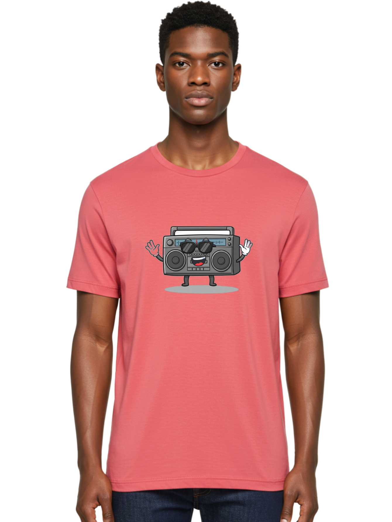 Boombox-1 Men'S Graphic Tee, 100% Cotton, Comfortable Casual Summer Wear, Machine Washable, Cartoon Boombox, Retro Boombox, Cool Boombox, Sunglasses, Friendly Character, Playful Vibe, Music Lover, Fun Character, Vintage Boombox, Baa182