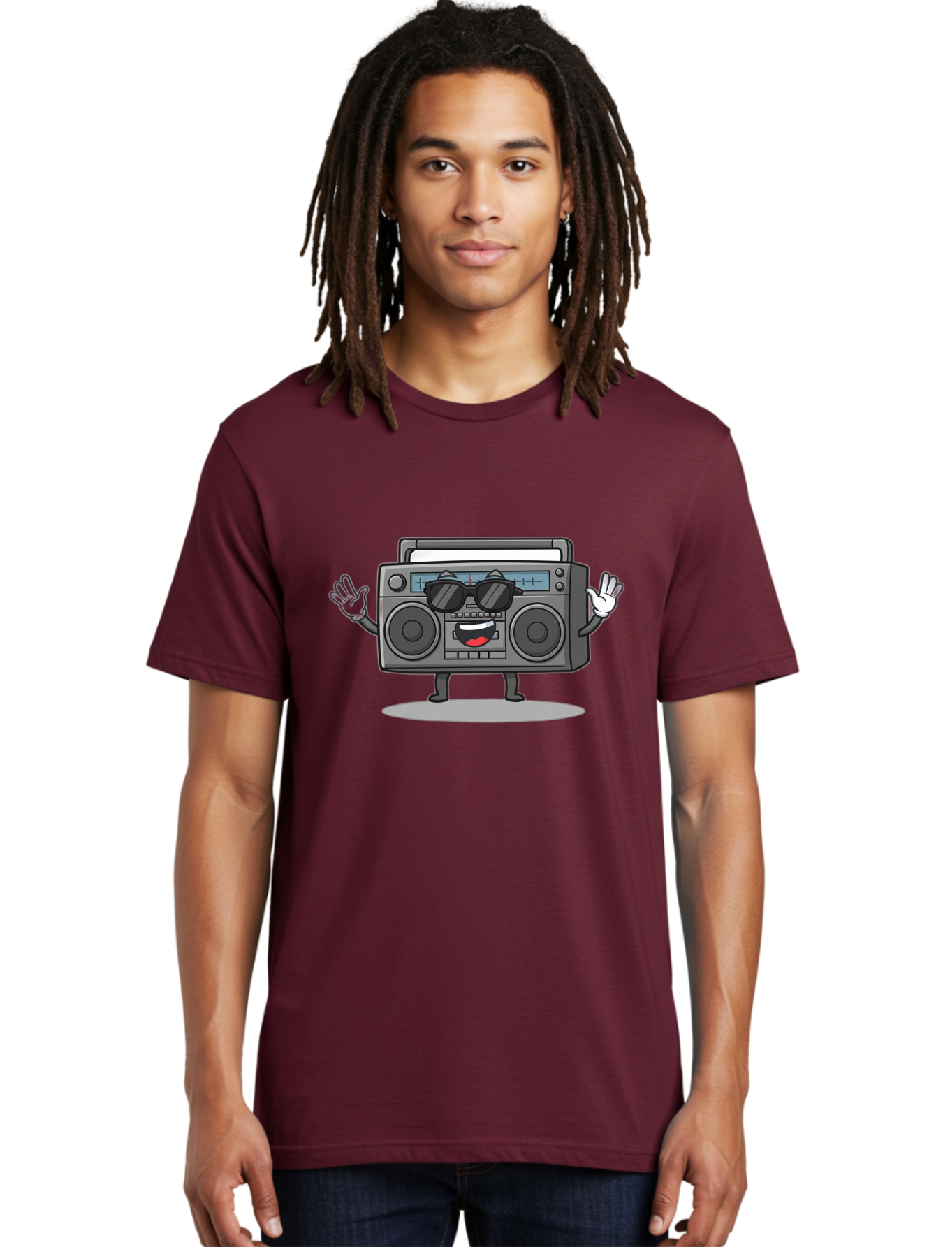 Boombox-1 Men'S Graphic Tee, 100% Cotton, Comfortable Casual Summer Wear, Machine Washable, Cartoon Boombox, Retro Boombox, Cool Boombox, Sunglasses, Friendly Character, Playful Vibe, Music Lover, Fun Character, Vintage Boombox, Baa182