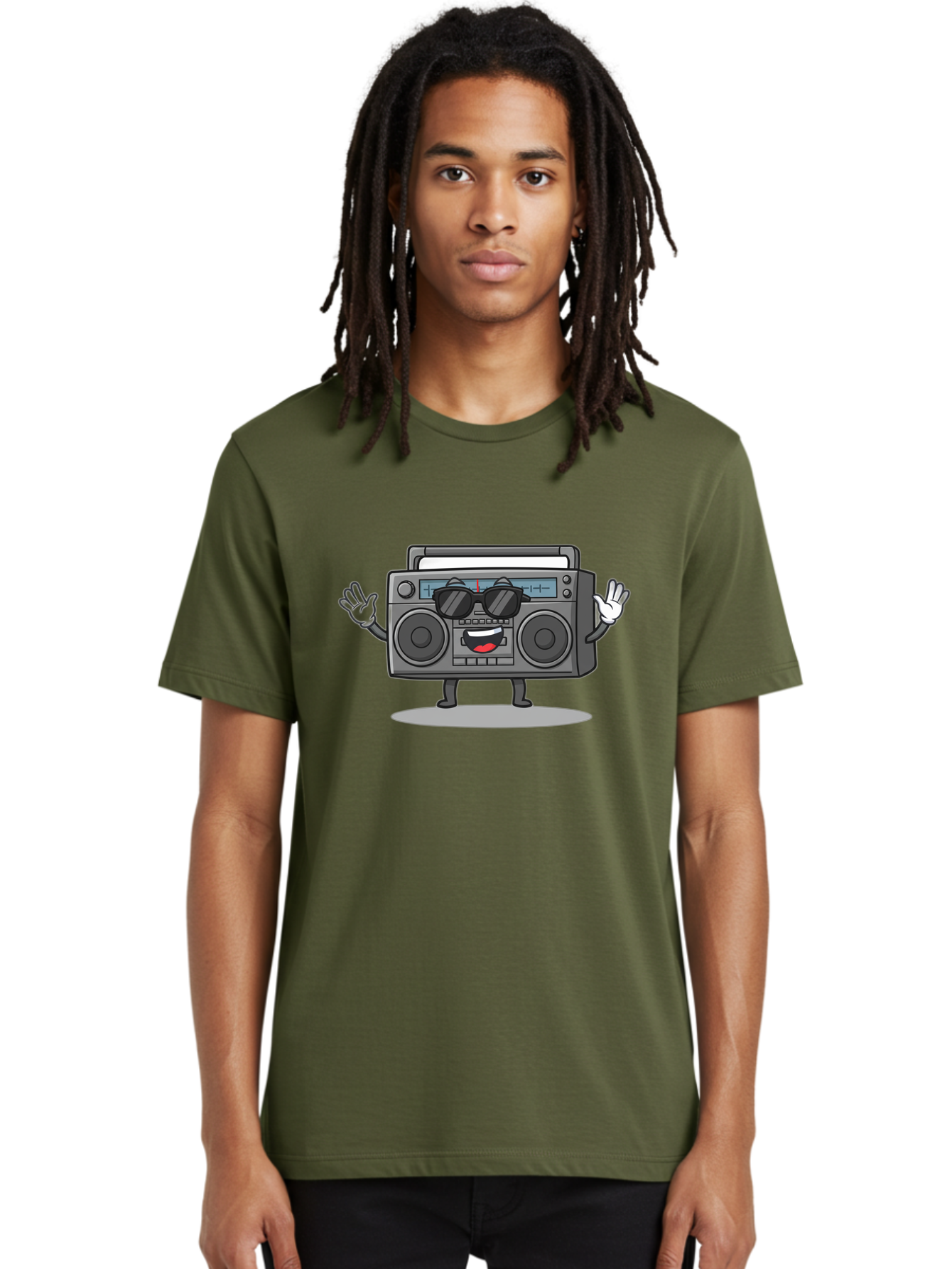 Boombox-1 Men'S Graphic Tee, 100% Cotton, Comfortable Casual Summer Wear, Machine Washable, Cartoon Boombox, Retro Boombox, Cool Boombox, Sunglasses, Friendly Character, Playful Vibe, Music Lover, Fun Character, Vintage Boombox, Baa182