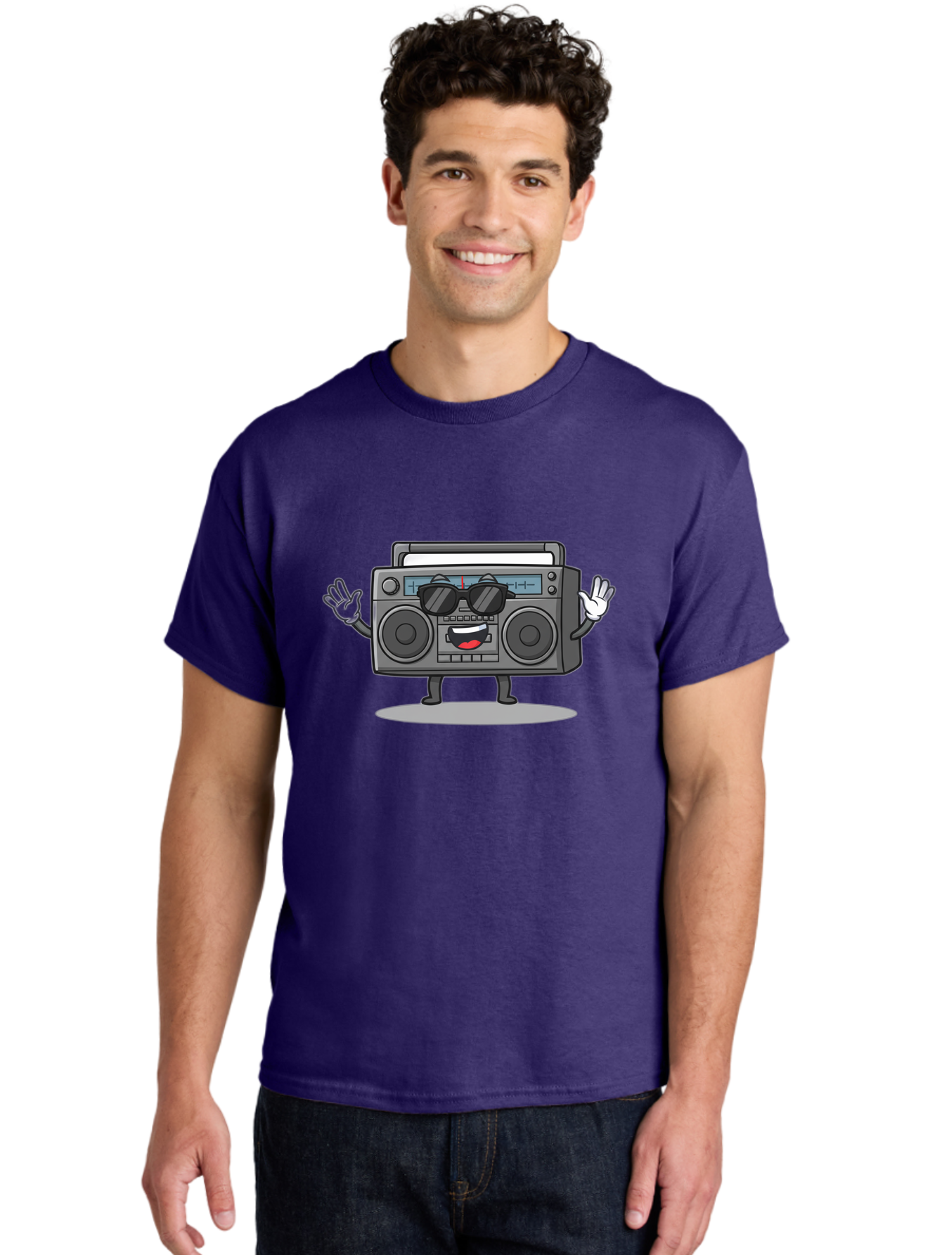 Boombox-1 Men'S Graphic Tee, 100% Cotton, Comfortable Casual Summer Wear, Machine Washable, Cartoon Boombox, Retro Boombox, Cool Boombox, Sunglasses, Friendly Character, Playful Vibe, Music Lover, Fun Character, Vintage Boombox, Baa182