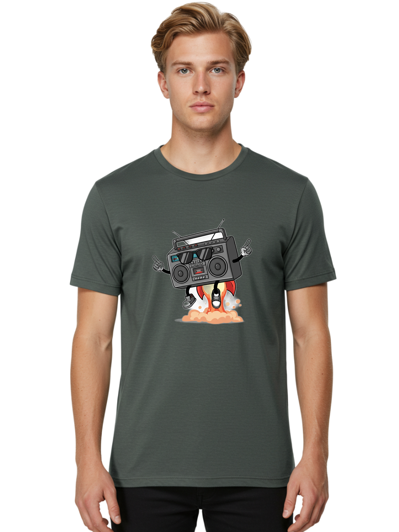 Boombox-4 Men'S Graphic Tee, 100% Cotton, Comfortable Casual Summer Wear, Machine Washable, Retro Boombox, Cartoon Character, Dj Stereo, Funky Music, Dancing Boombox, Rock On Gesture, Retro Technology, Cassette Tape, Loud Music, Fun Graphics, Baa185