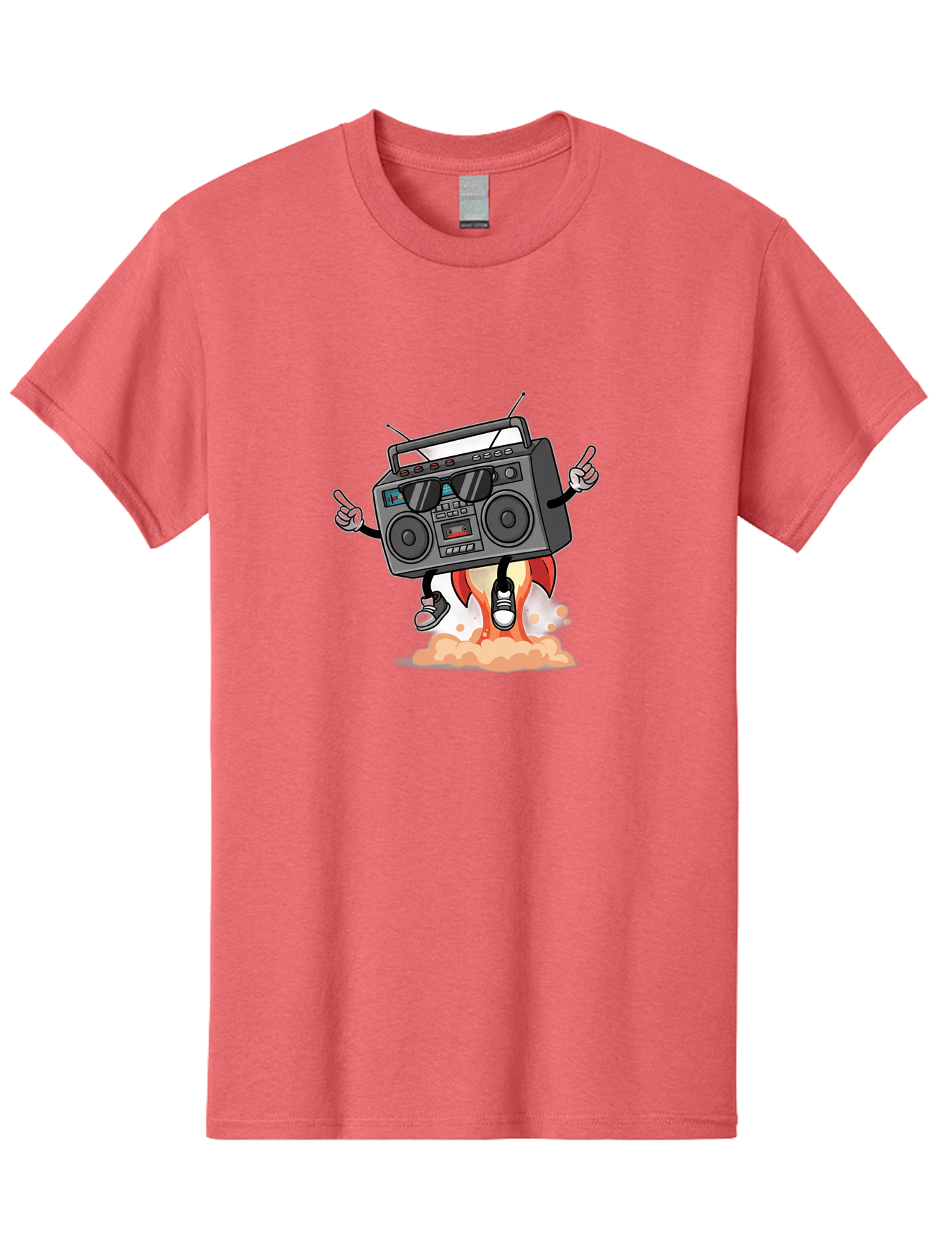 Boombox-4 Men'S Graphic Tee, 100% Cotton, Comfortable Casual Summer Wear, Machine Washable, Retro Boombox, Cartoon Character, Dj Stereo, Funky Music, Dancing Boombox, Rock On Gesture, Retro Technology, Cassette Tape, Loud Music, Fun Graphics, Baa185