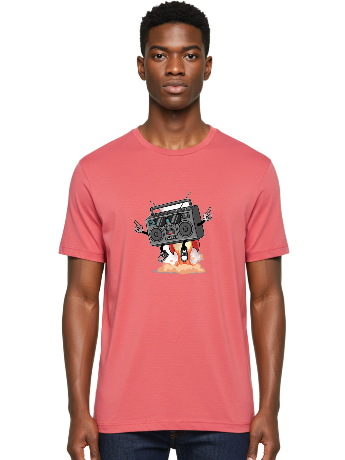 Boombox-4 Men'S Graphic Tee, 100% Cotton, Comfortable Casual Summer Wear, Machine Washable, Retro Boombox, Cartoon Character, Dj Stereo, Funky Music, Dancing Boombox, Rock On Gesture, Retro Technology, Cassette Tape, Loud Music, Fun Graphics, Baa185
