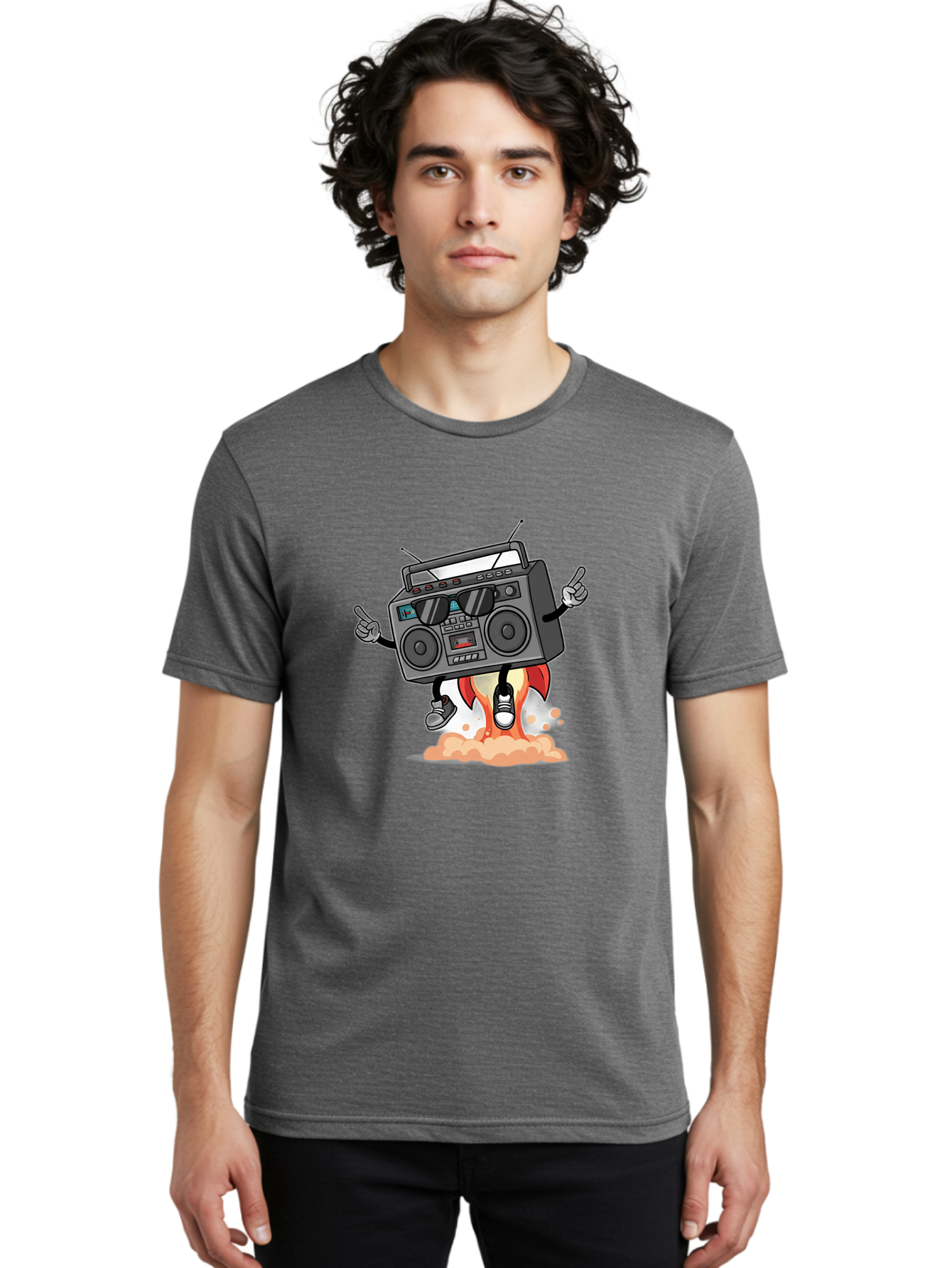 Boombox-4 Men'S Graphic Tee, 100% Cotton, Comfortable Casual Summer Wear, Machine Washable, Retro Boombox, Cartoon Character, Dj Stereo, Funky Music, Dancing Boombox, Rock On Gesture, Retro Technology, Cassette Tape, Loud Music, Fun Graphics, Baa185