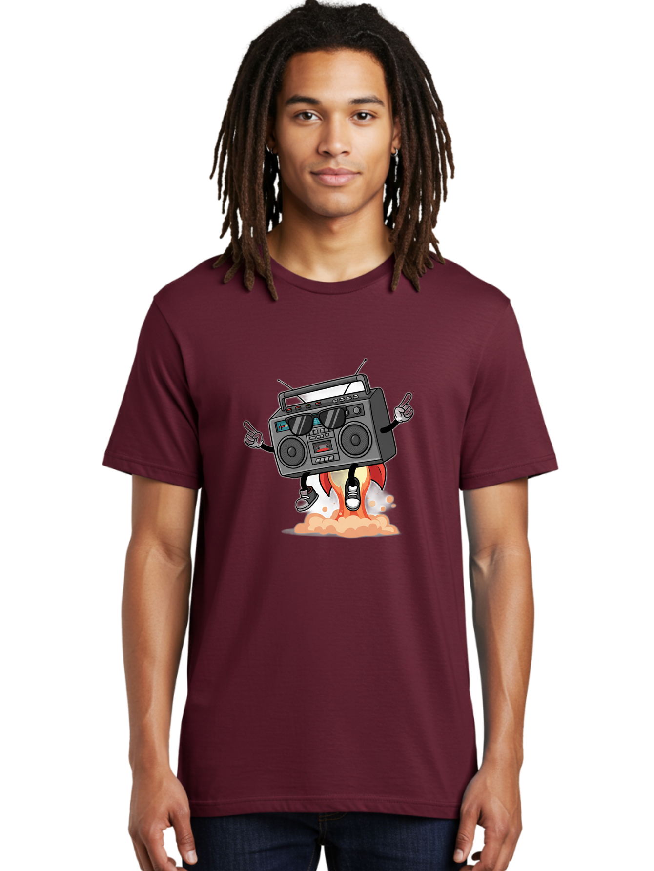 Boombox-4 Men'S Graphic Tee, 100% Cotton, Comfortable Casual Summer Wear, Machine Washable, Retro Boombox, Cartoon Character, Dj Stereo, Funky Music, Dancing Boombox, Rock On Gesture, Retro Technology, Cassette Tape, Loud Music, Fun Graphics, Baa185