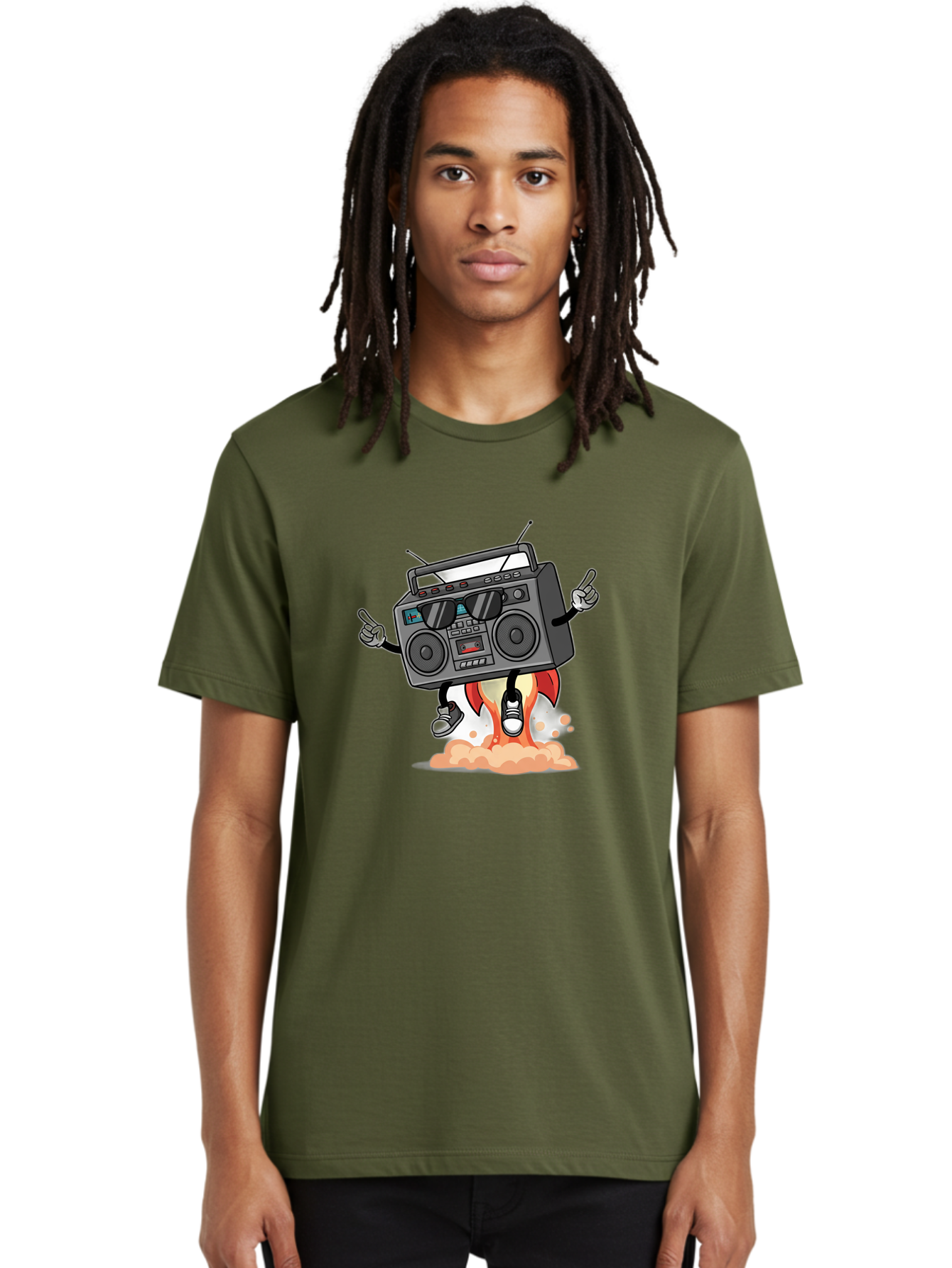 Boombox-4 Men'S Graphic Tee, 100% Cotton, Comfortable Casual Summer Wear, Machine Washable, Retro Boombox, Cartoon Character, Dj Stereo, Funky Music, Dancing Boombox, Rock On Gesture, Retro Technology, Cassette Tape, Loud Music, Fun Graphics, Baa185