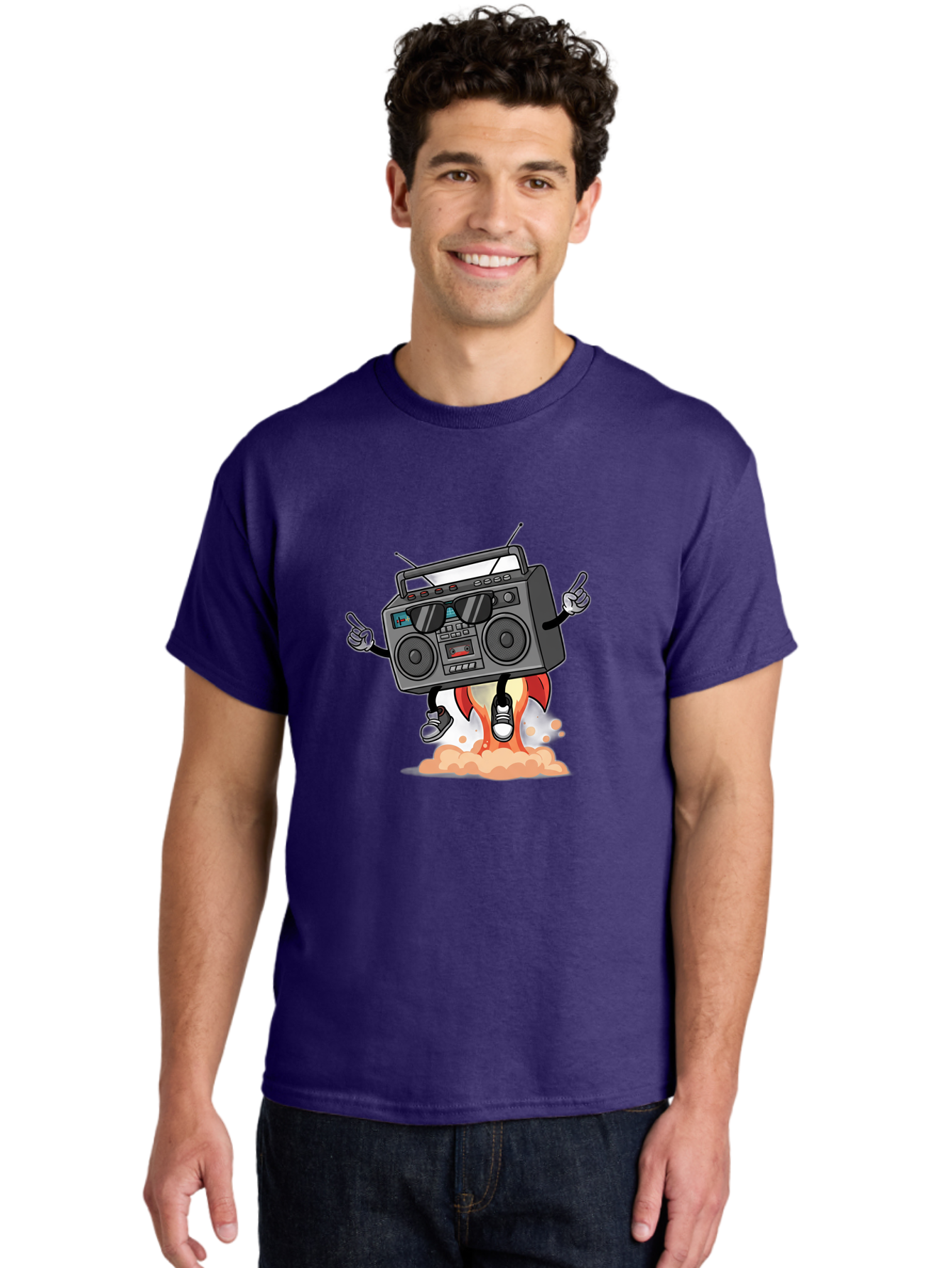 Boombox-4 Men'S Graphic Tee, 100% Cotton, Comfortable Casual Summer Wear, Machine Washable, Retro Boombox, Cartoon Character, Dj Stereo, Funky Music, Dancing Boombox, Rock On Gesture, Retro Technology, Cassette Tape, Loud Music, Fun Graphics, Baa185