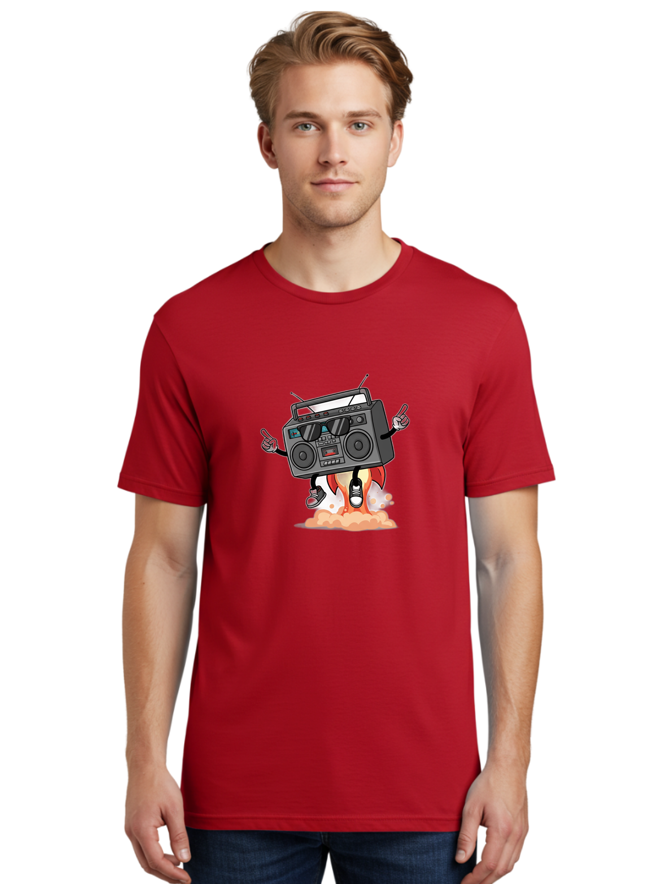 Boombox-4 Men'S Graphic Tee, 100% Cotton, Comfortable Casual Summer Wear, Machine Washable, Retro Boombox, Cartoon Character, Dj Stereo, Funky Music, Dancing Boombox, Rock On Gesture, Retro Technology, Cassette Tape, Loud Music, Fun Graphics, Baa185