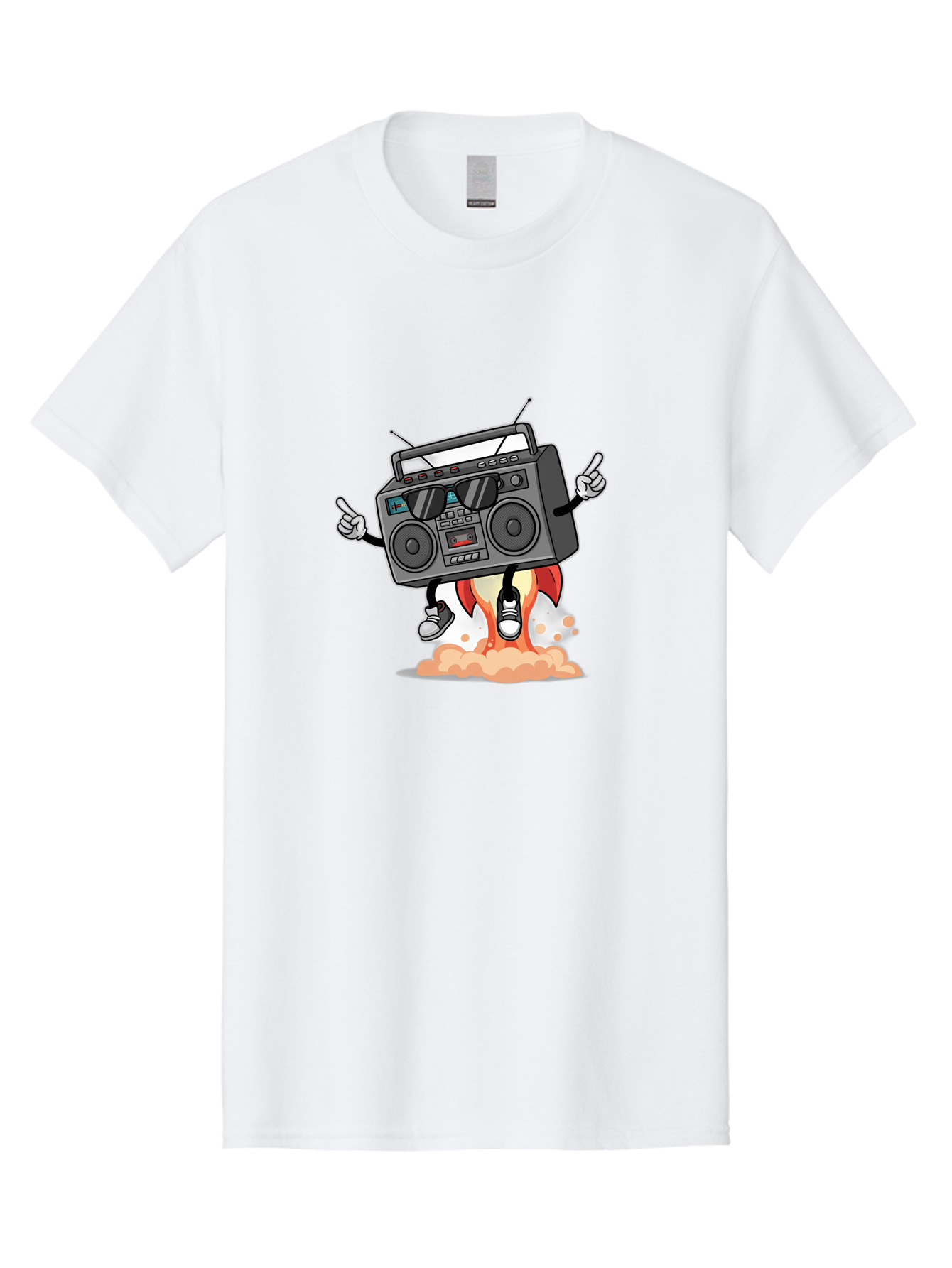 Boombox-4 Men'S Graphic Tee, 100% Cotton, Comfortable Casual Summer Wear, Machine Washable, Retro Boombox, Cartoon Character, Dj Stereo, Funky Music, Dancing Boombox, Rock On Gesture, Retro Technology, Cassette Tape, Loud Music, Fun Graphics, Baa185