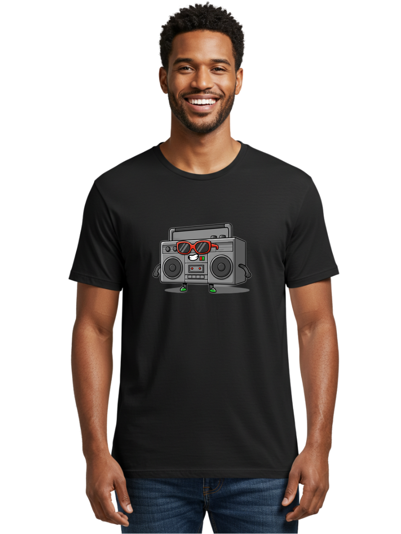 Boombox-6 Men'S Graphic Tee, 100% Cotton, Comfortable Casual Summer Wear, Machine Washable, Cartoon Boombox, Sunglasses, Retro Style, Music Lover, Fun Character, Cassette Player, Animated Electronics, Nostalgic Vibe, Playful Design, Baa187