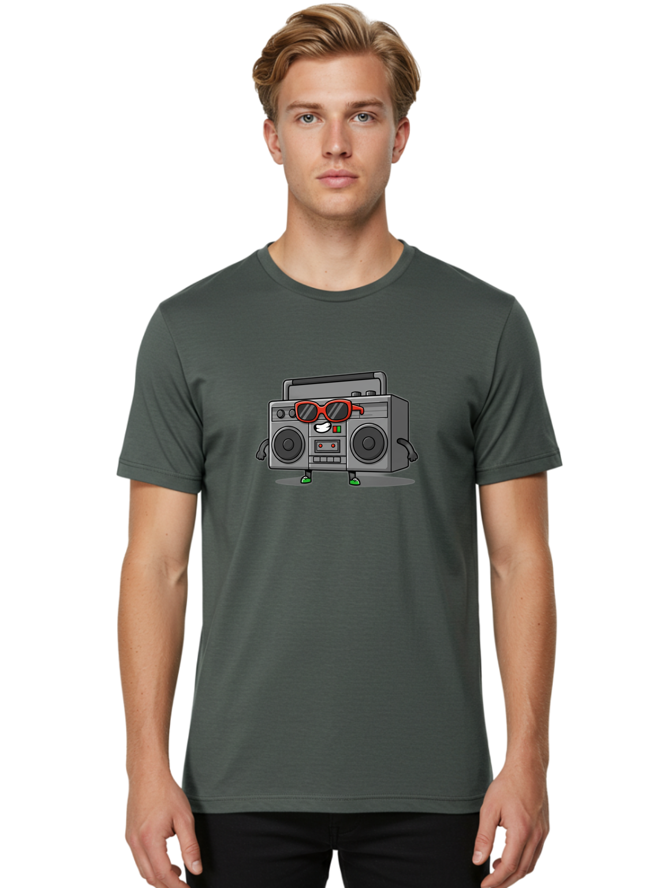 Boombox-6 Men'S Graphic Tee, 100% Cotton, Comfortable Casual Summer Wear, Machine Washable, Cartoon Boombox, Sunglasses, Retro Style, Music Lover, Fun Character, Cassette Player, Animated Electronics, Nostalgic Vibe, Playful Design, Baa187