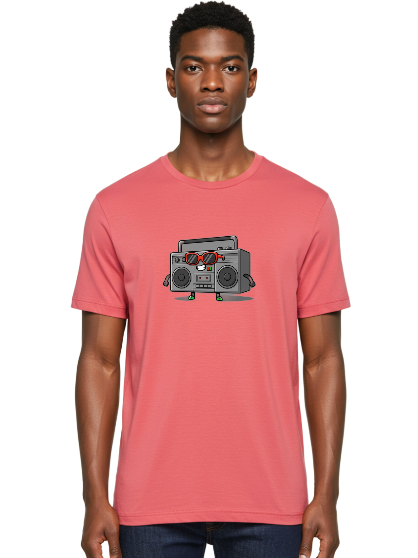 Boombox-6 Men'S Graphic Tee, 100% Cotton, Comfortable Casual Summer Wear, Machine Washable, Cartoon Boombox, Sunglasses, Retro Style, Music Lover, Fun Character, Cassette Player, Animated Electronics, Nostalgic Vibe, Playful Design, Baa187