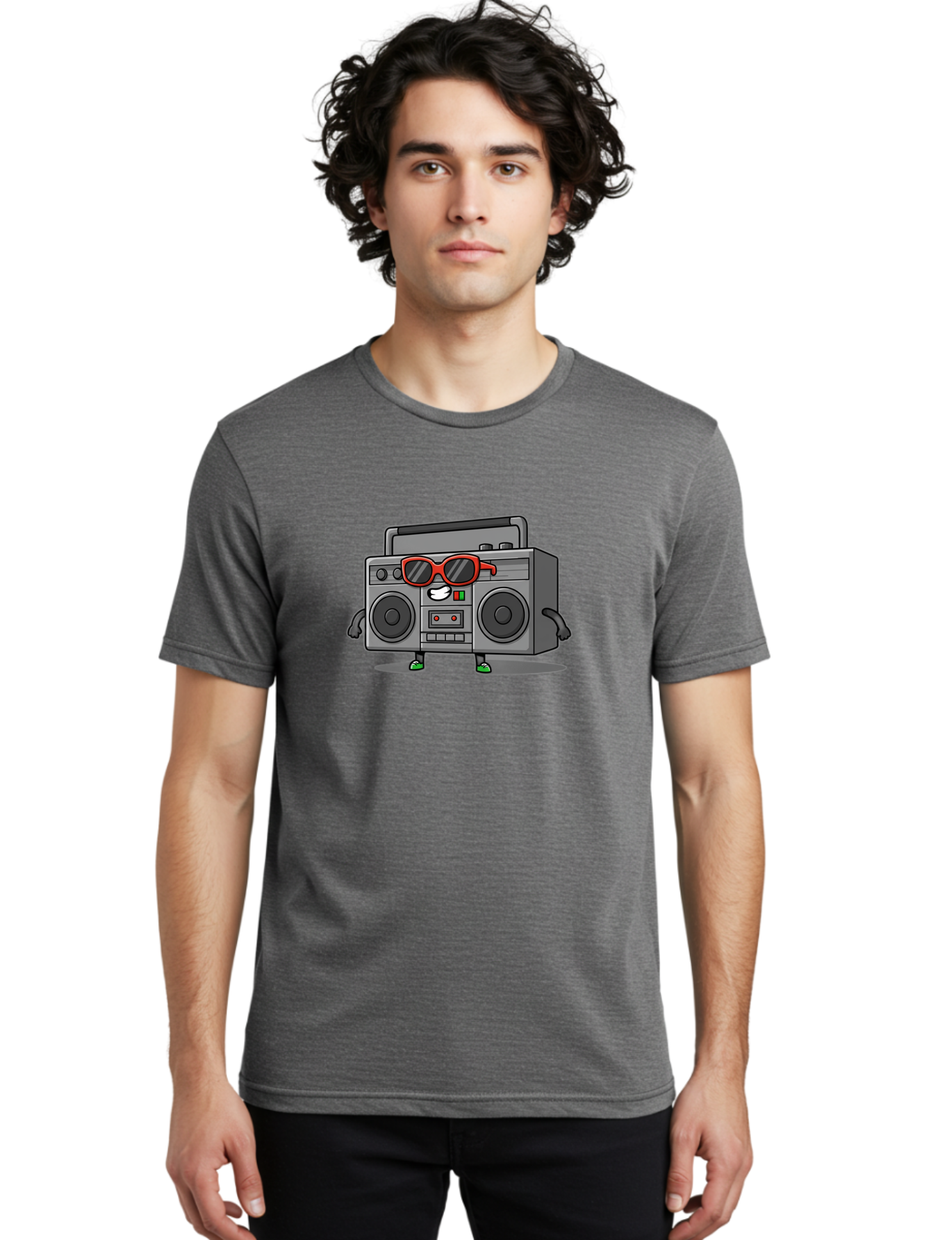 Boombox-6 Men'S Graphic Tee, 100% Cotton, Comfortable Casual Summer Wear, Machine Washable, Cartoon Boombox, Sunglasses, Retro Style, Music Lover, Fun Character, Cassette Player, Animated Electronics, Nostalgic Vibe, Playful Design, Baa187