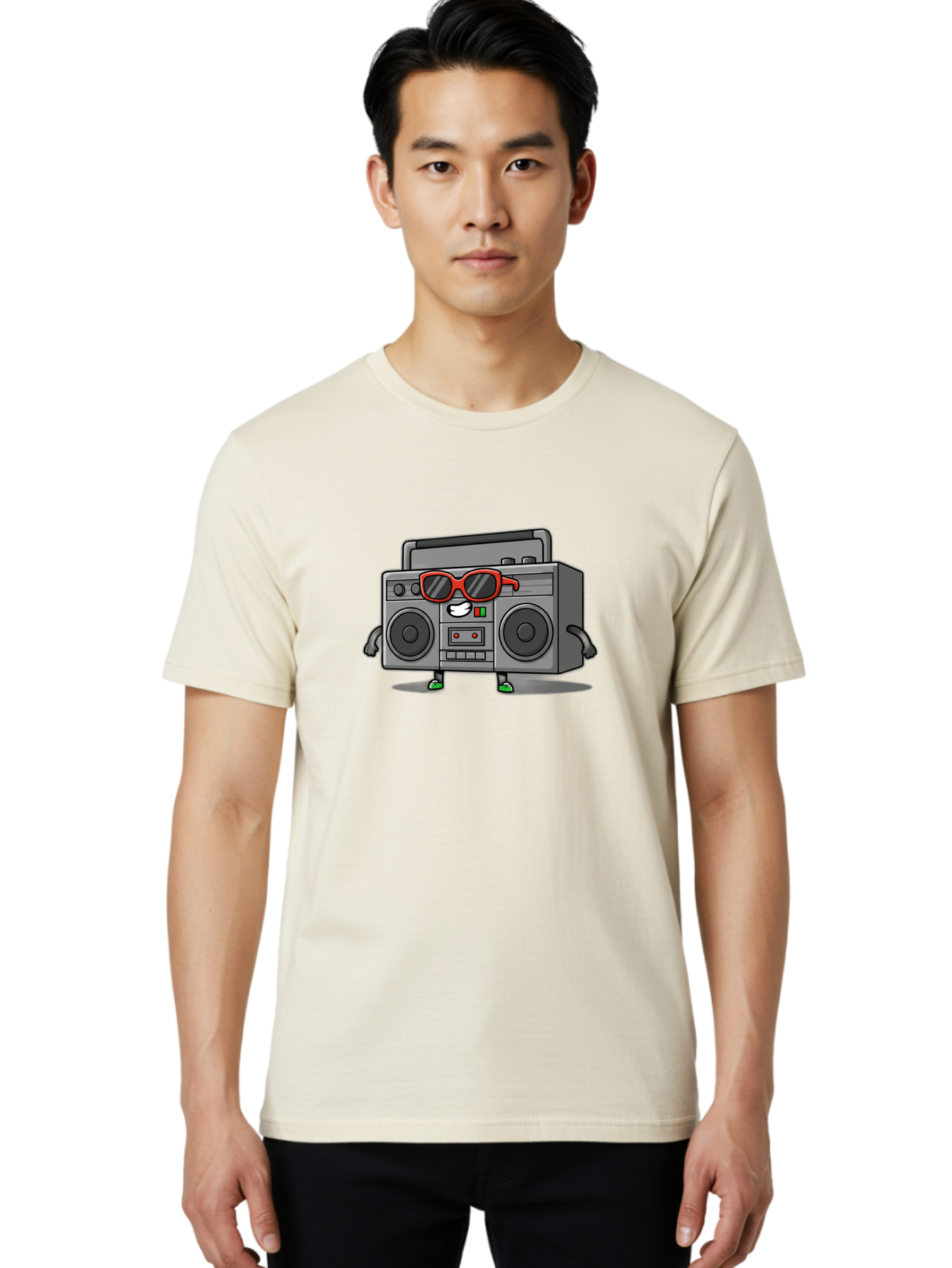 Boombox-6 Men'S Graphic Tee, 100% Cotton, Comfortable Casual Summer Wear, Machine Washable, Cartoon Boombox, Sunglasses, Retro Style, Music Lover, Fun Character, Cassette Player, Animated Electronics, Nostalgic Vibe, Playful Design, Baa187