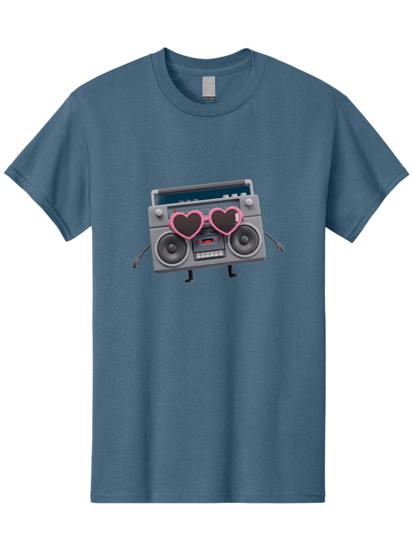 Boombox-Character-1 Men'S Graphic Tee, 100% Cotton, Comfortable Casual Summer Wear, Machine Washable, Cartoon Boombox, Retro Audio Equipment, Heart-Shaped Sunglasses, Funky Character Design, Anthropomorphic Boombox, Nostalgic Music Player, Baa188