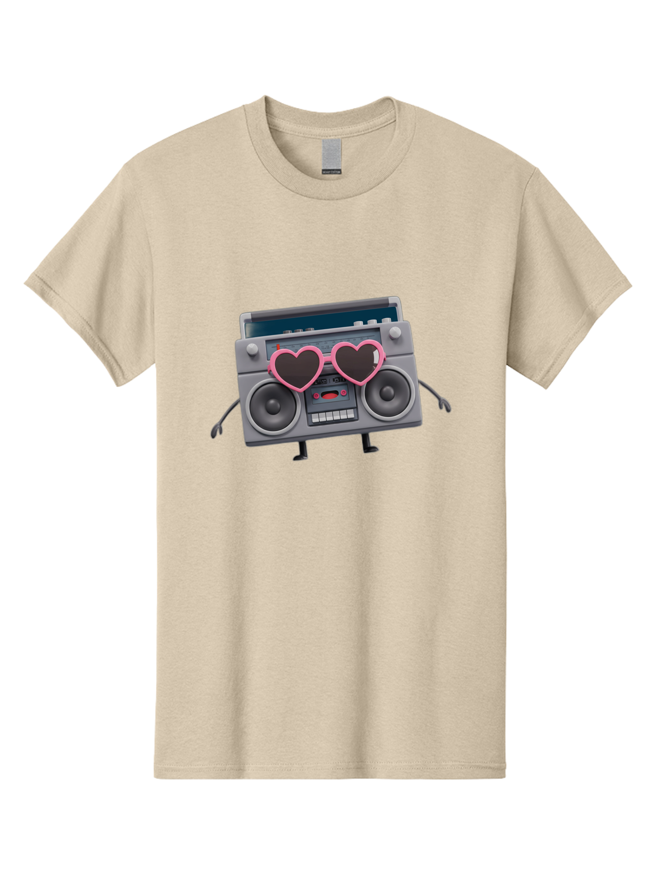 Boombox-Character-1 Men'S Graphic Tee, 100% Cotton, Comfortable Casual Summer Wear, Machine Washable, Cartoon Boombox, Retro Audio Equipment, Heart-Shaped Sunglasses, Funky Character Design, Anthropomorphic Boombox, Nostalgic Music Player, Baa188
