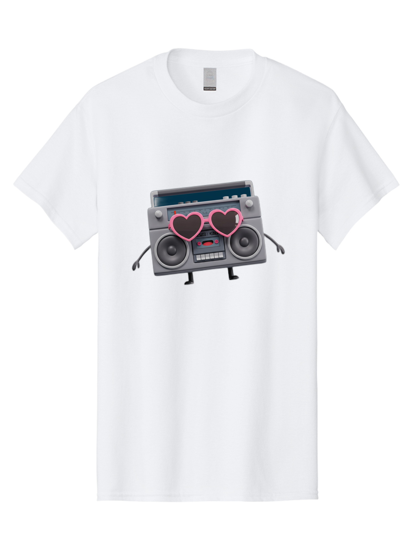 Boombox-Character-1 Men'S Graphic Tee, 100% Cotton, Comfortable Casual Summer Wear, Machine Washable, Cartoon Boombox, Retro Audio Equipment, Heart-Shaped Sunglasses, Funky Character Design, Anthropomorphic Boombox, Nostalgic Music Player, Baa188
