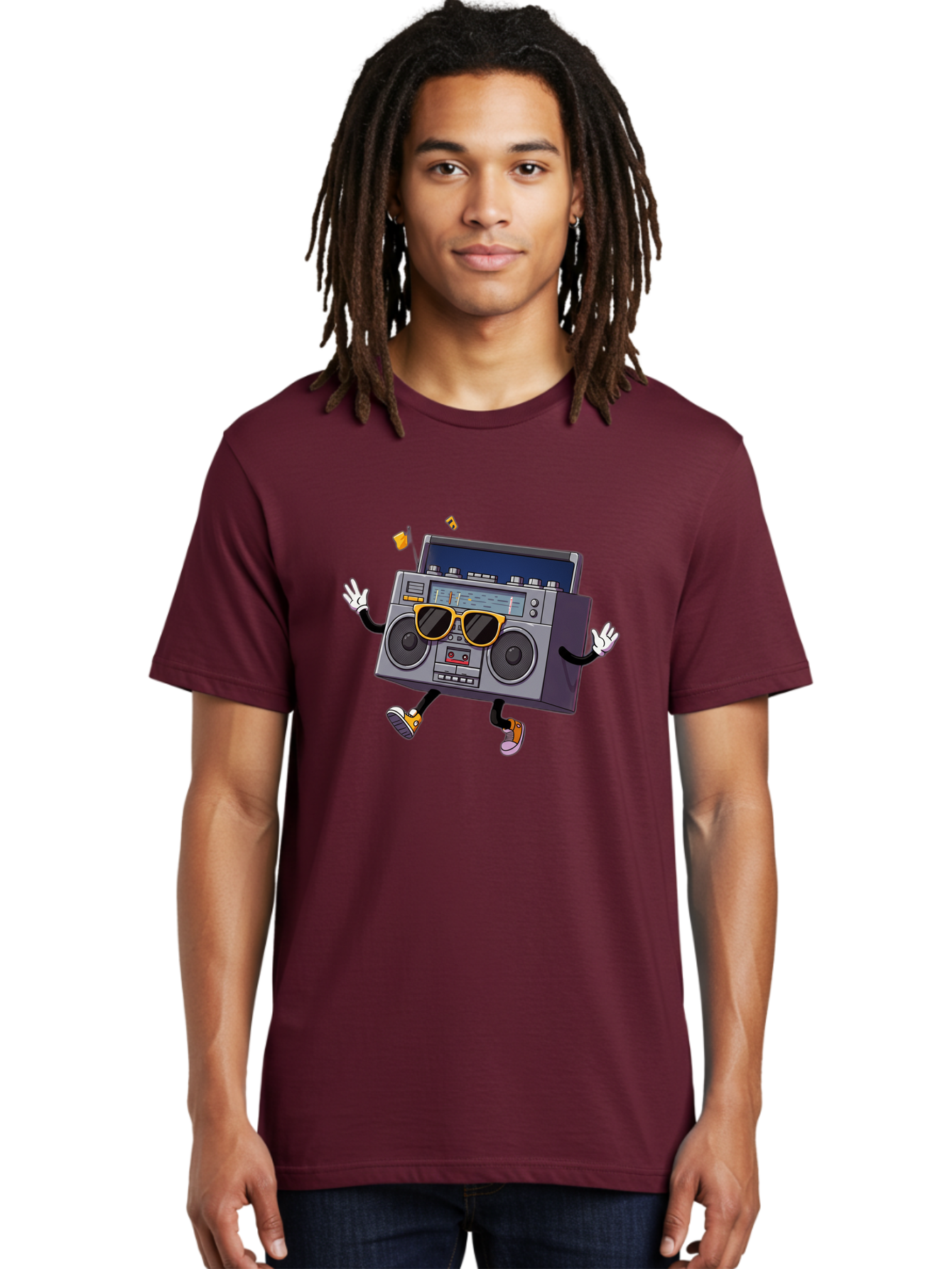 Boombox-Character-2 Men'S Graphic Tee, 100% Cotton, Comfortable Casual Summer Wear, Machine Washable, Vintage Boombox, Retro Style, Cool Shades, Funky Attitude, Dj Vibes, Music Beats, Cassette Player, Nostalgic Feel, Fun Graphics, Baa189