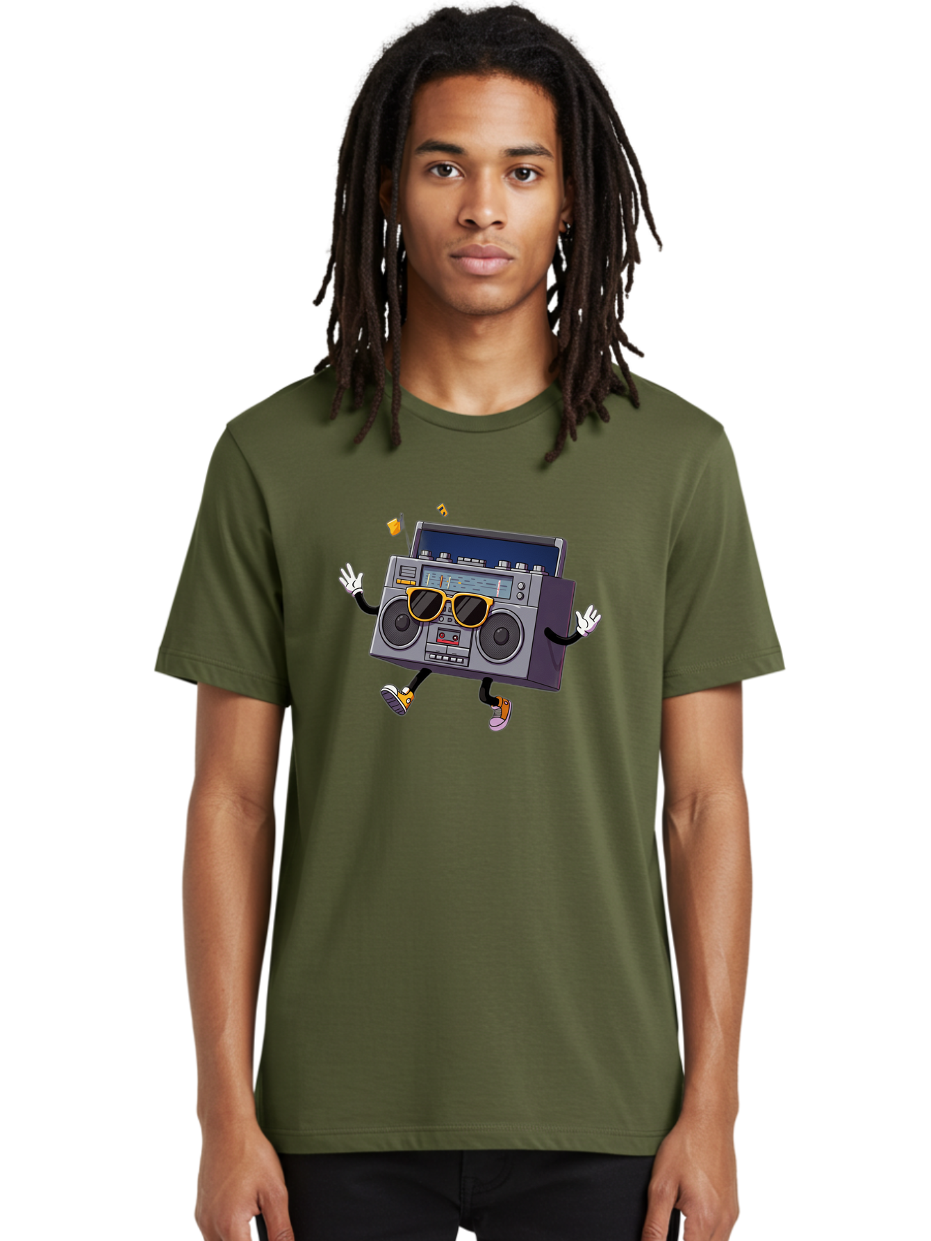 Boombox-Character-2 Men'S Graphic Tee, 100% Cotton, Comfortable Casual Summer Wear, Machine Washable, Vintage Boombox, Retro Style, Cool Shades, Funky Attitude, Dj Vibes, Music Beats, Cassette Player, Nostalgic Feel, Fun Graphics, Baa189