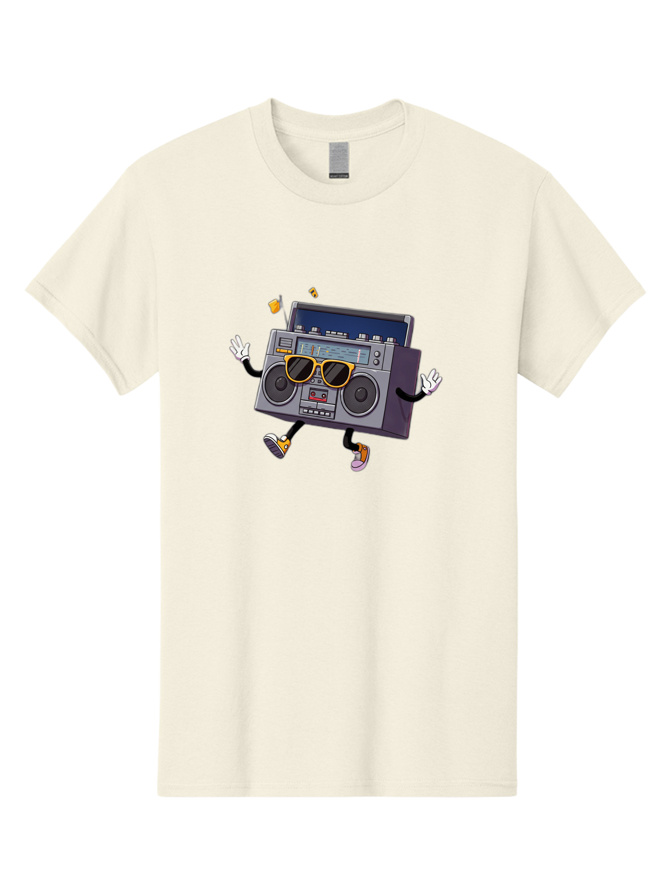 Boombox-Character-2 Men'S Graphic Tee, 100% Cotton, Comfortable Casual Summer Wear, Machine Washable, Vintage Boombox, Retro Style, Cool Shades, Funky Attitude, Dj Vibes, Music Beats, Cassette Player, Nostalgic Feel, Fun Graphics, Baa189