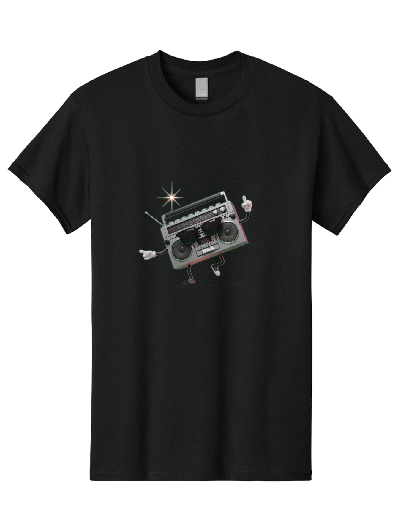 Boombox-Character-3 Men'S Graphic Tee, 100% Cotton, Comfortable Casual Summer Wear, Machine Washable, Cartoon Boombox, Retro Technology, Vintage Music, Nostalgic Vibes, Funky Character, Thumbs Up, Starburst Effect, Playful Design, Baa190